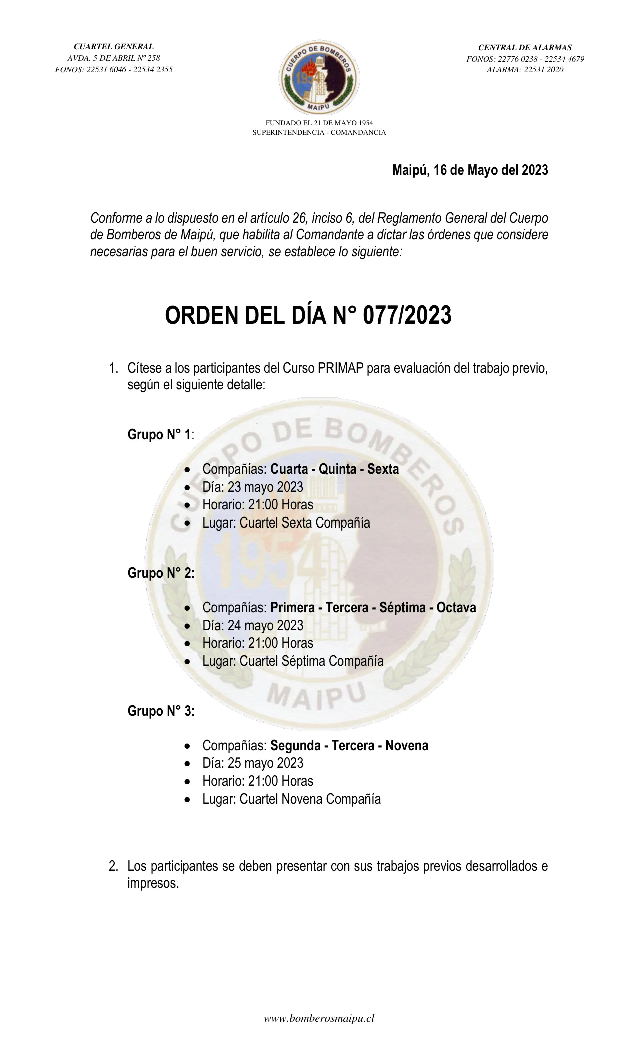 Página 1 de Orden del Día N° 77/2023