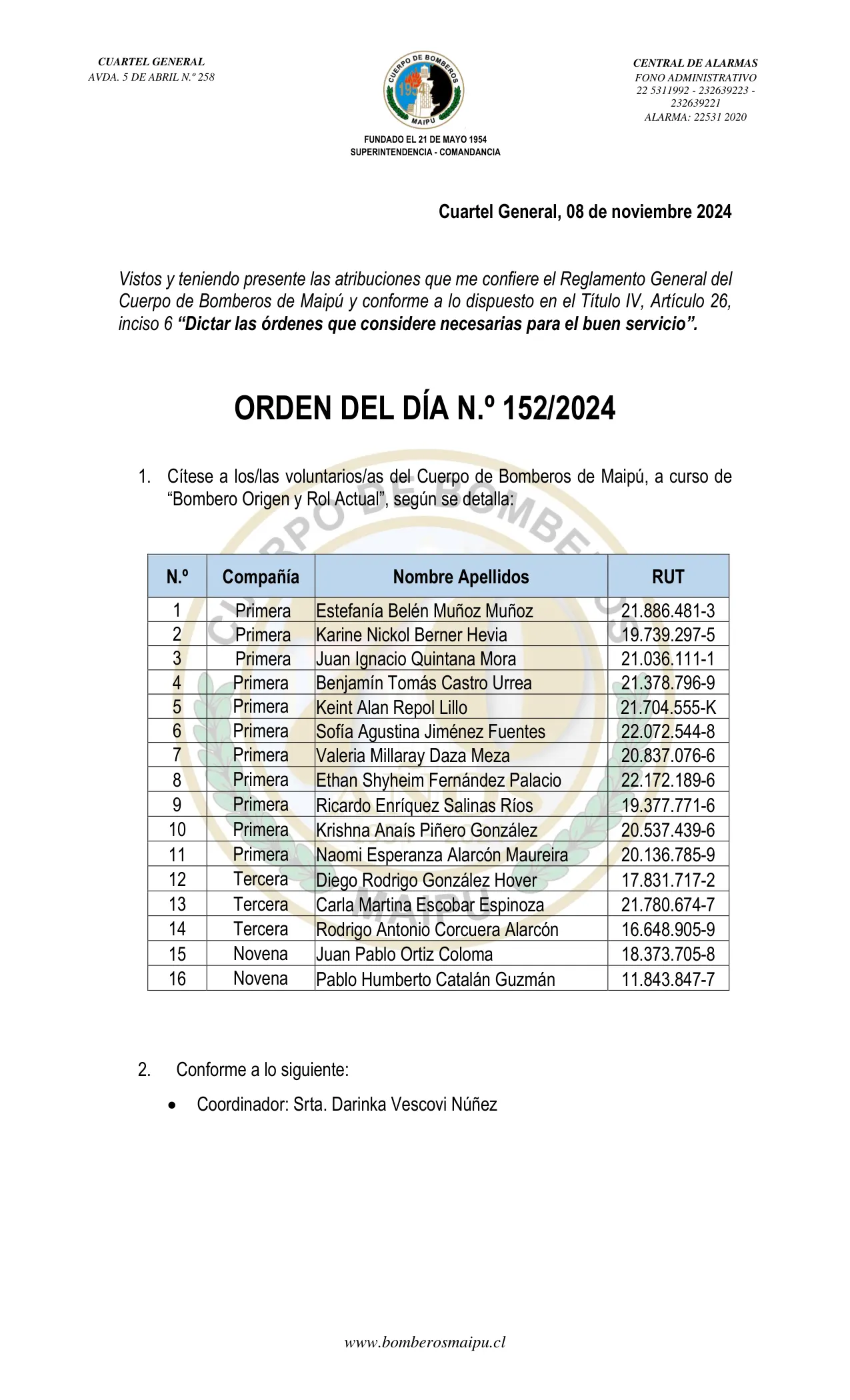 Página 1 de Orden del Día N° 152/2024