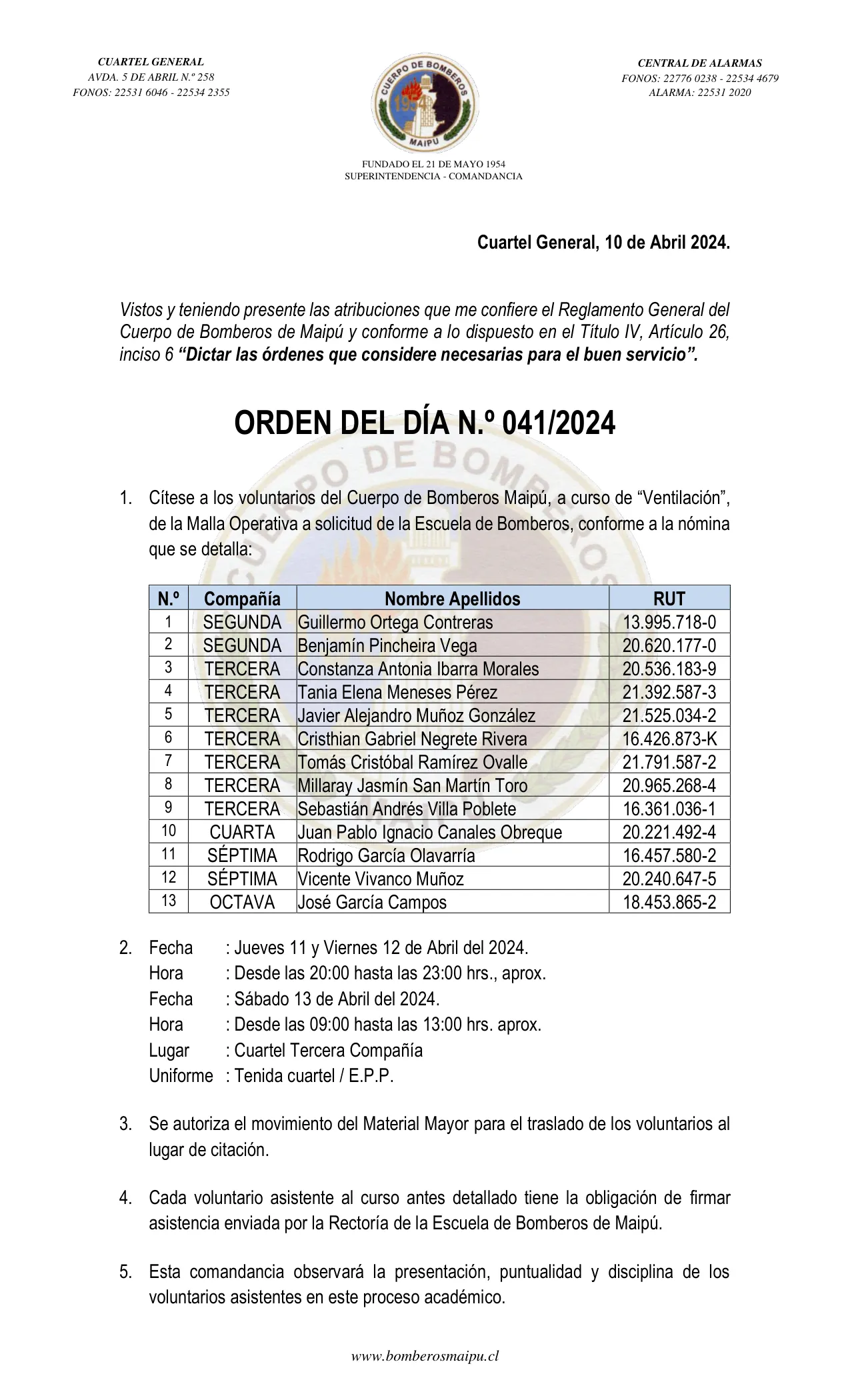 Página 1 de Orden del Día N° 41/2024
