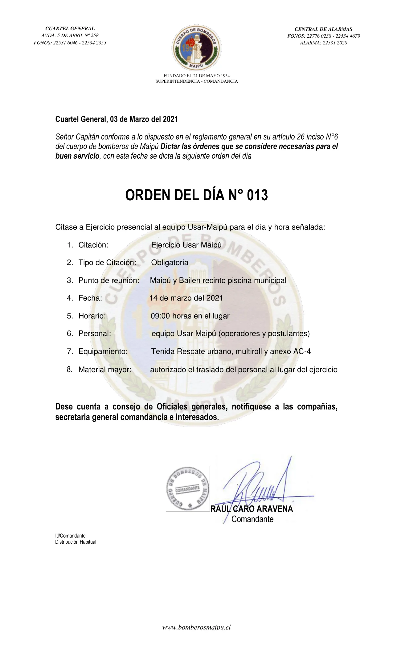 Página 1 de Orden del Día N° 13/2021