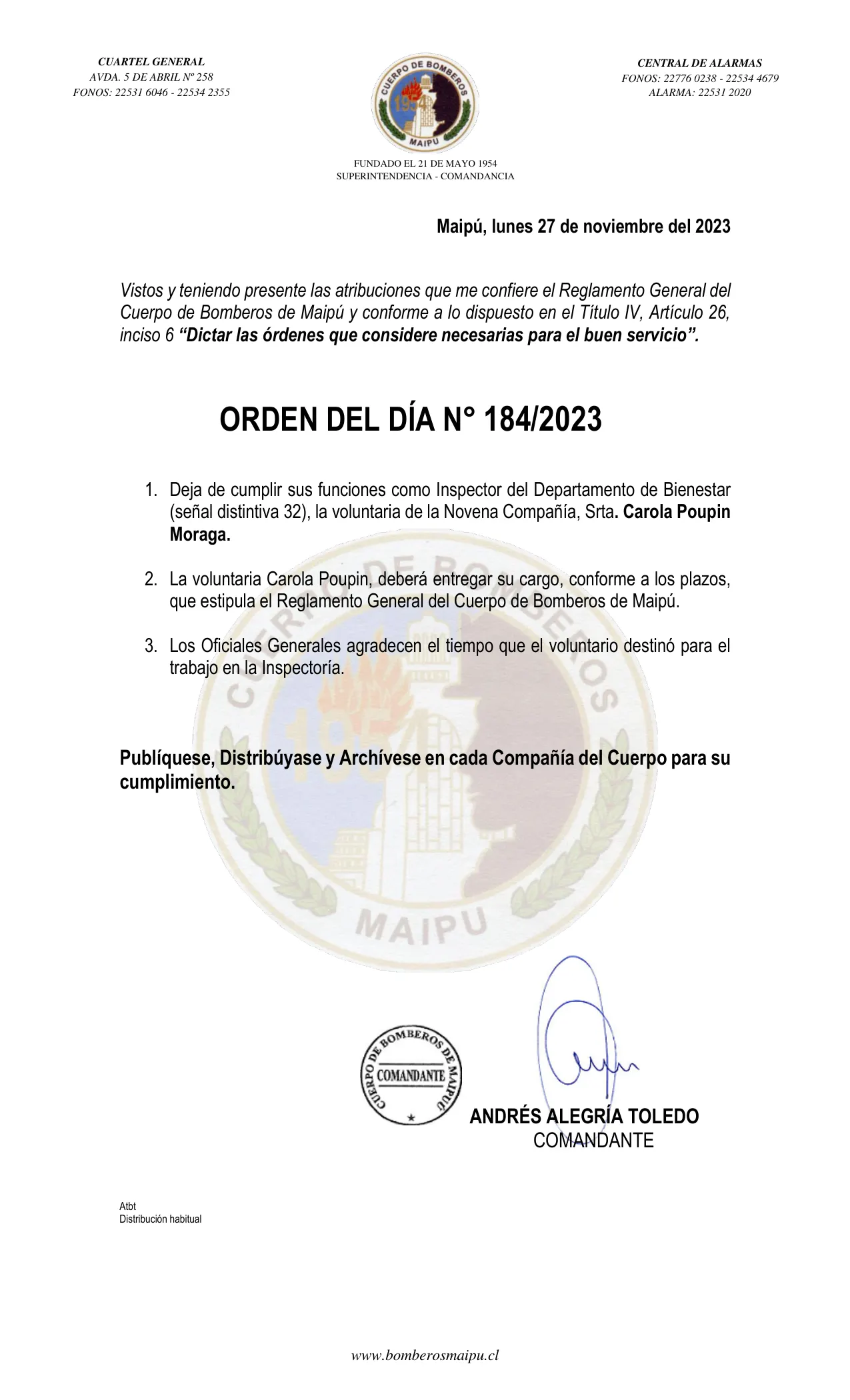 Página 1 de Orden del Día N° 184/2023