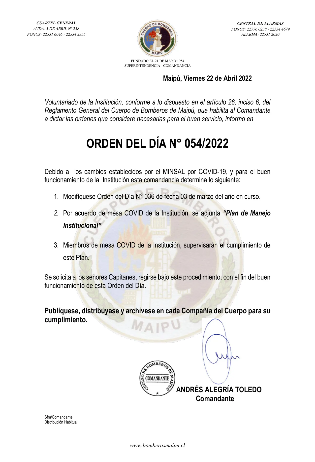 Página 1 de Orden del Día N° 54/2022