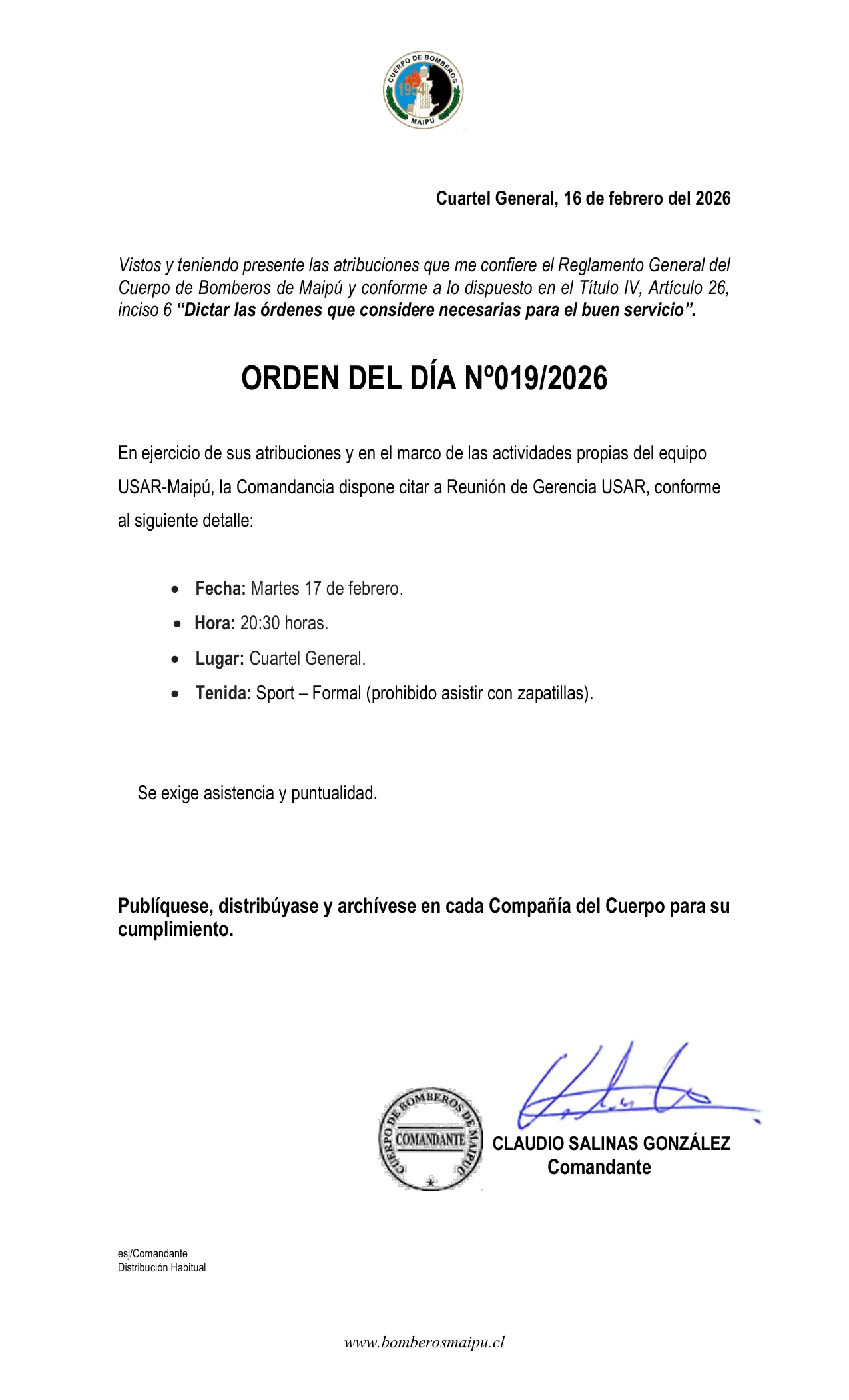 Página 1 de Orden del Día N° 19/2026