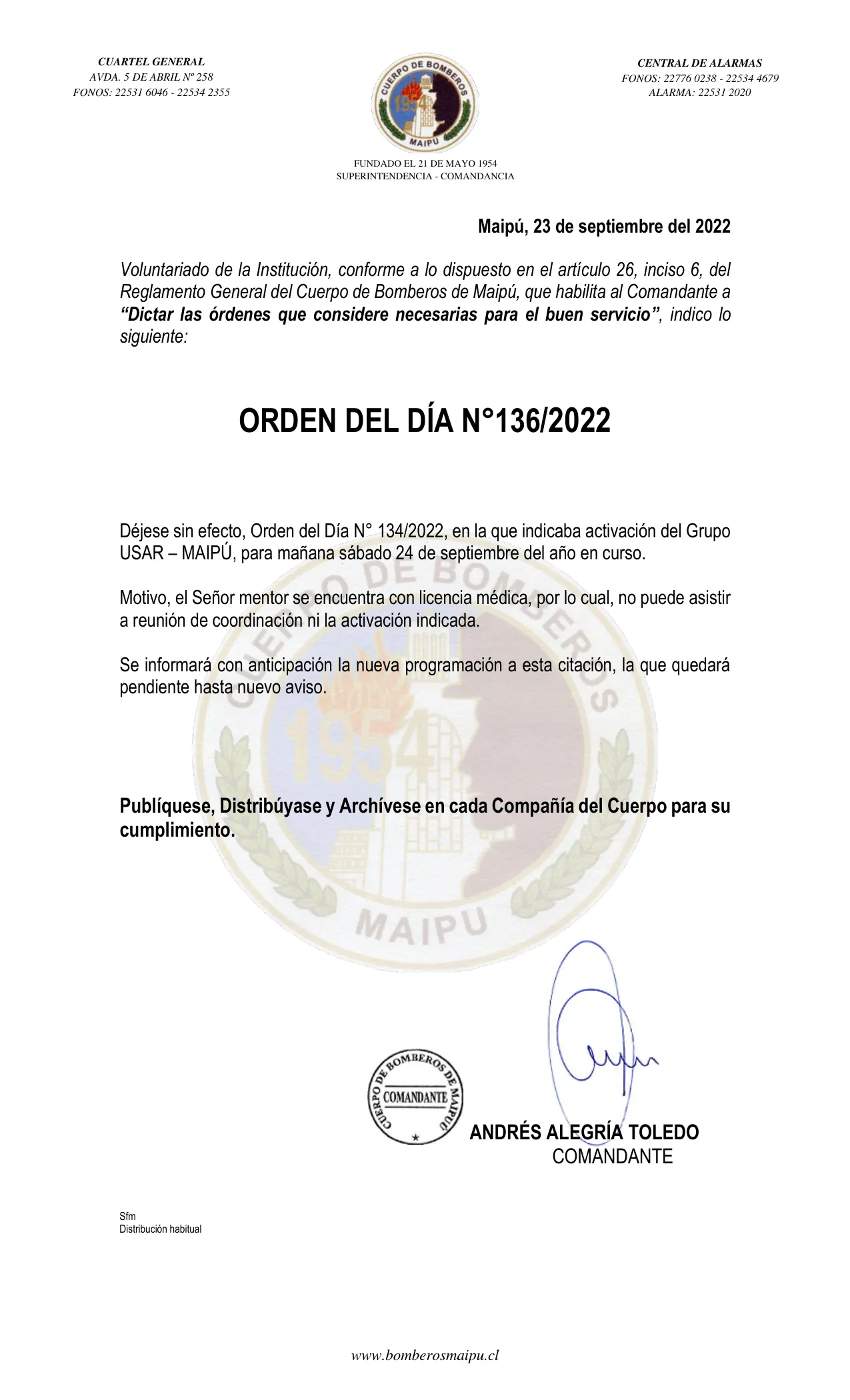 Página 1 de Orden del Día N° 136/2022
