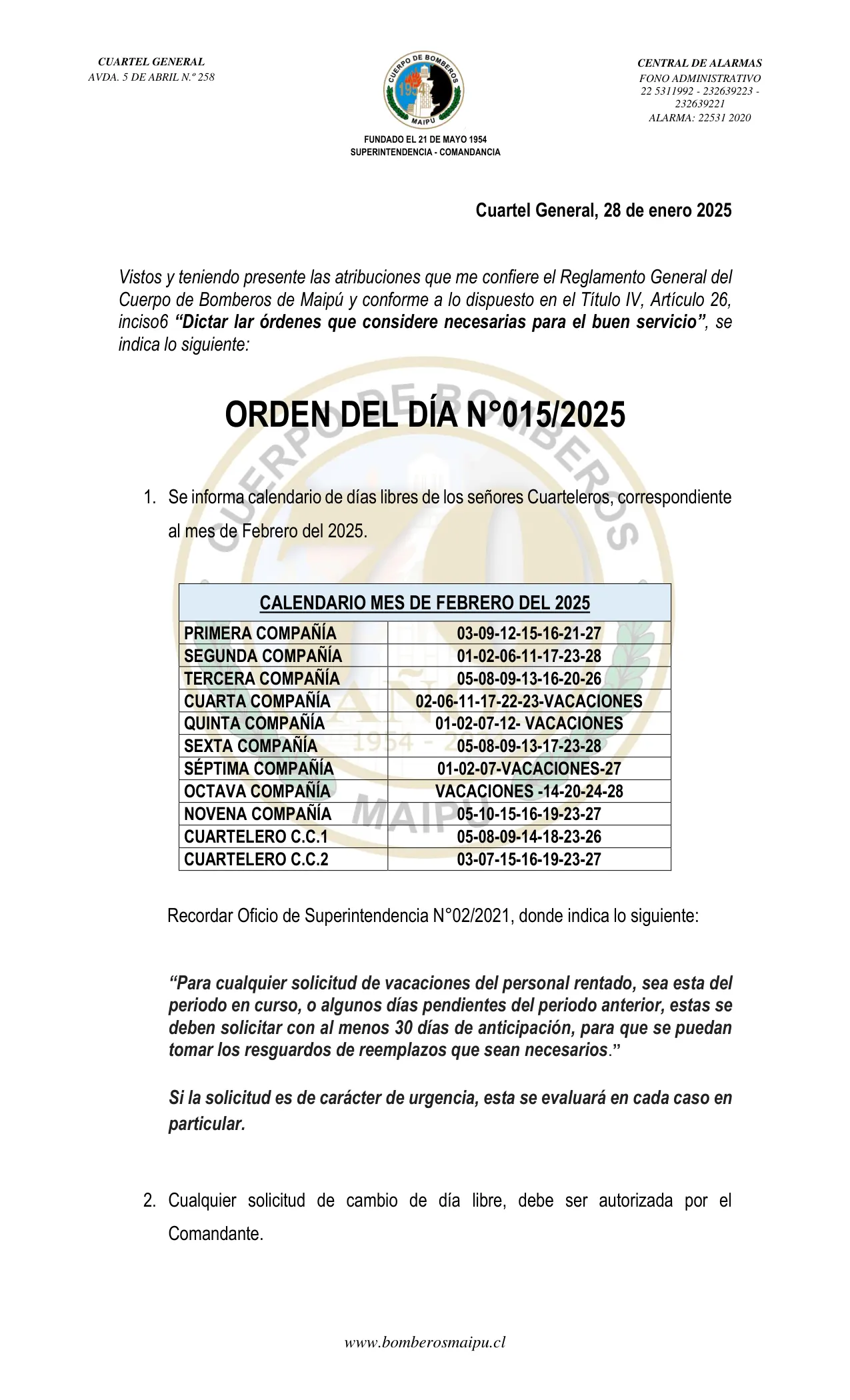 Orden del Día N° 15/2025