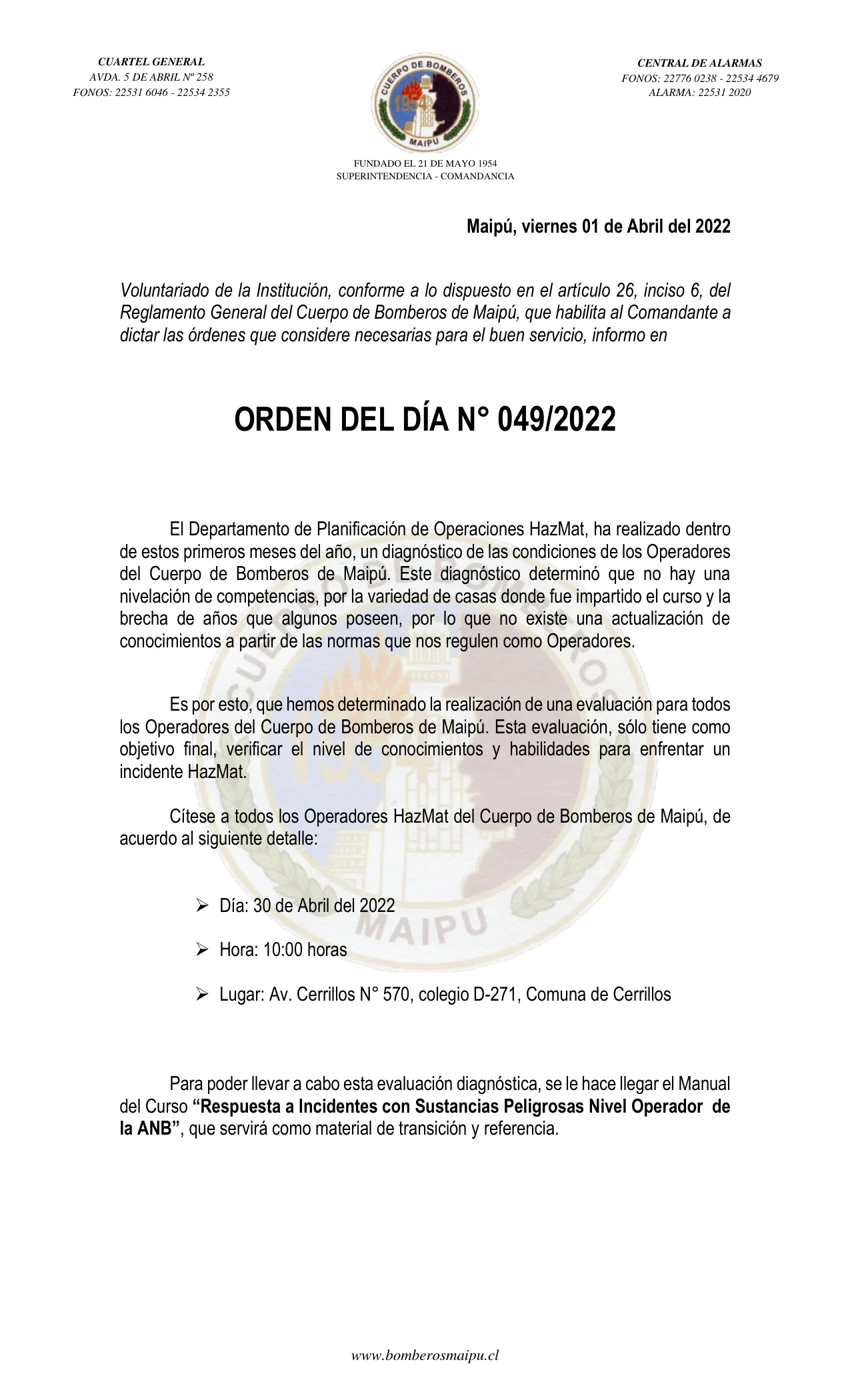 Página 1 de Orden del Día N° 49/2022