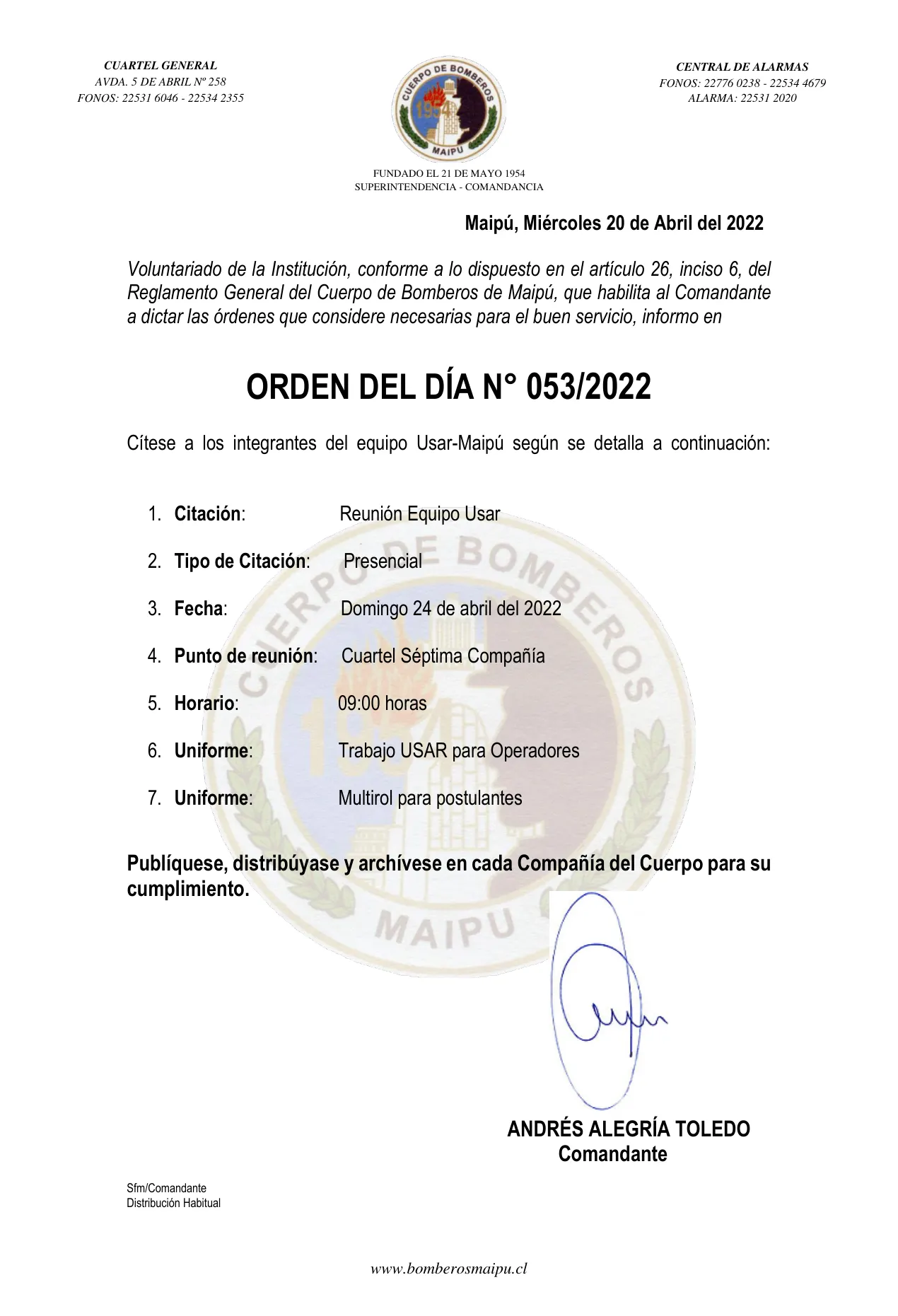 Página 1 de Orden del Día N° 53/2022