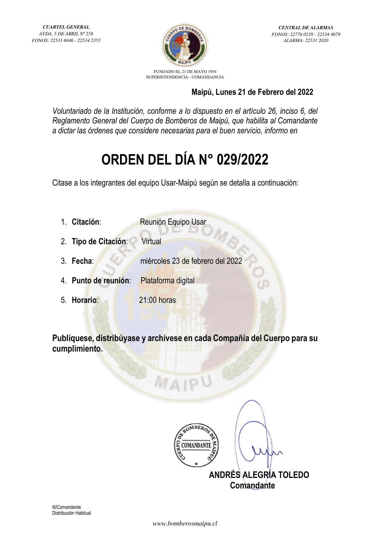 Página 1 de Orden del Día N° 29/2022