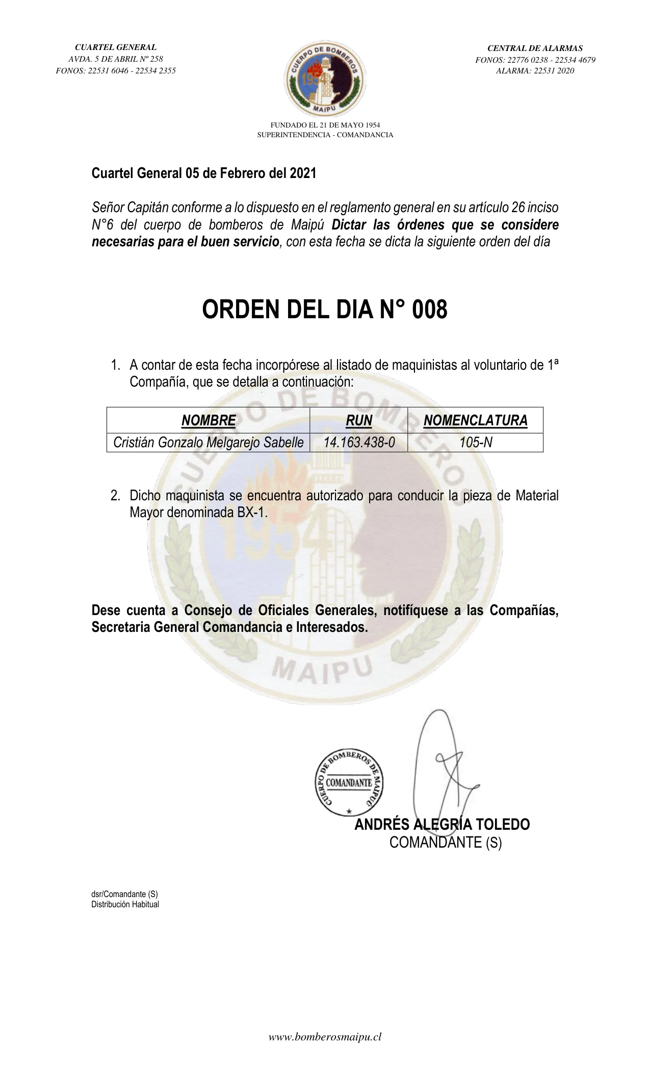Página 1 de Orden del Día N° 8/2021