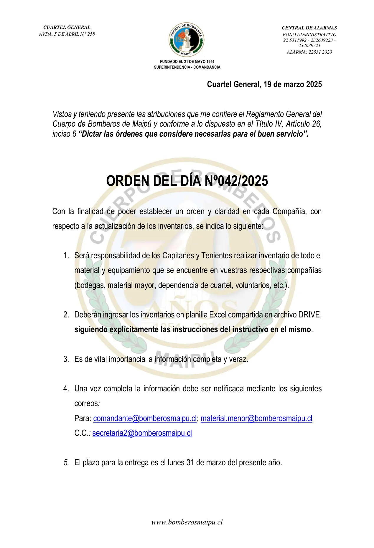 Página 1 de Orden del Día N° 42/2025