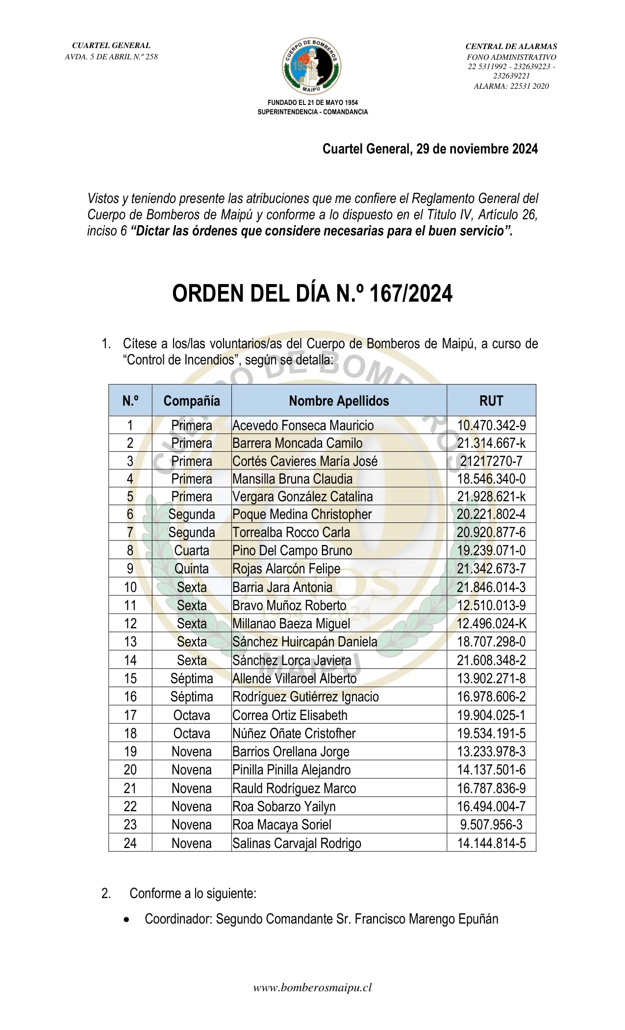 Orden del Día N° 167/2024
