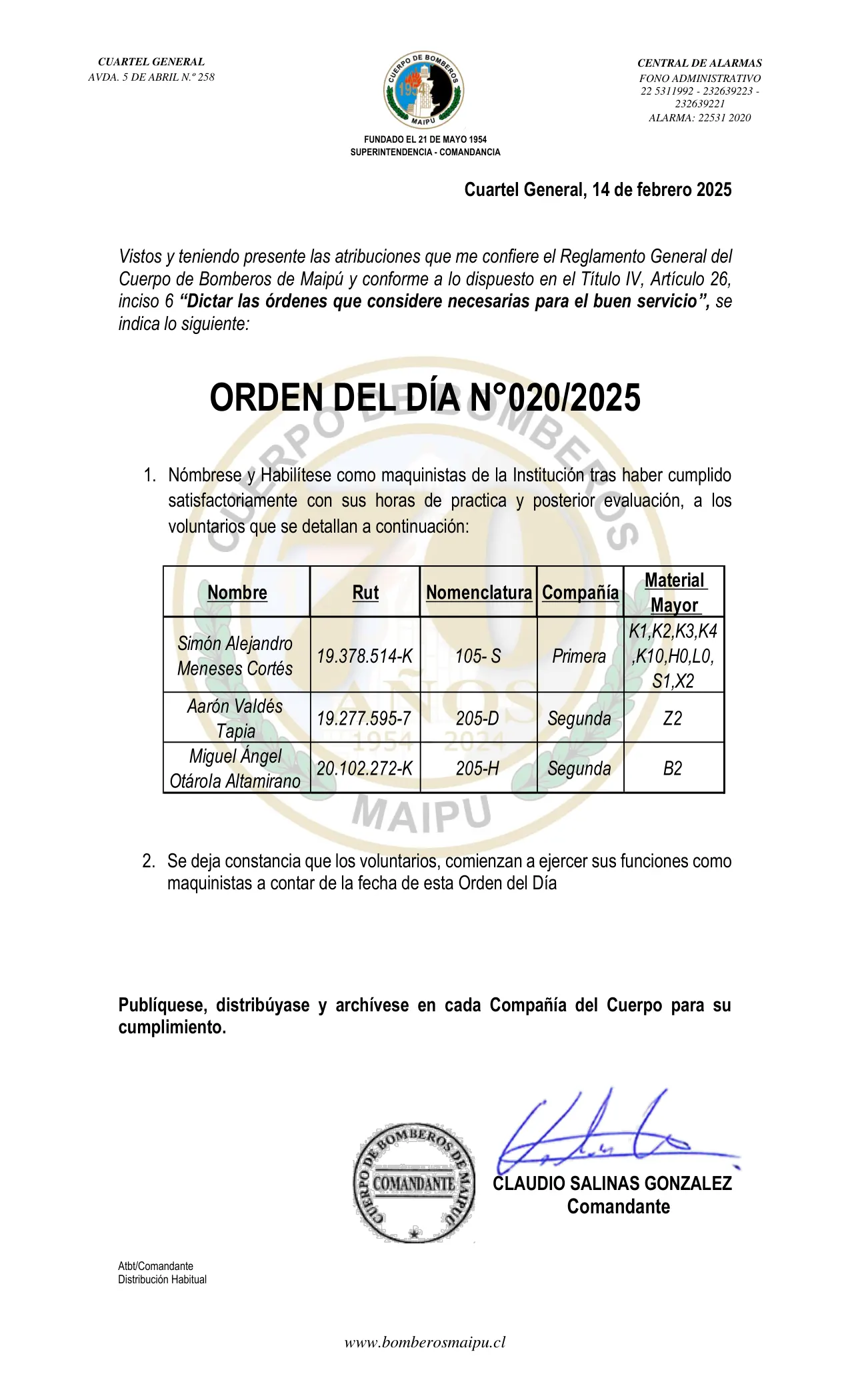 Orden del Día N° 20/2025