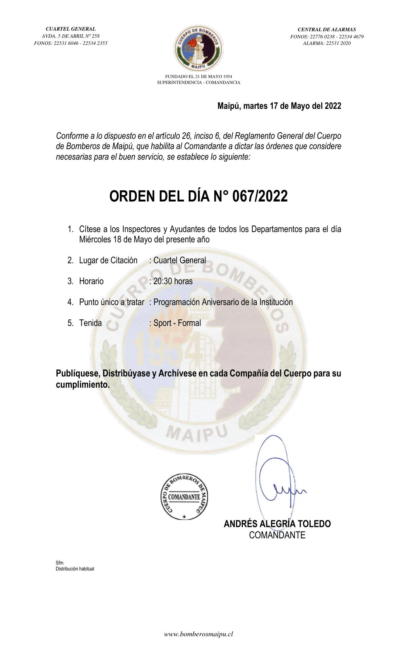 Página 1 de Orden del Día N° 67/2022
