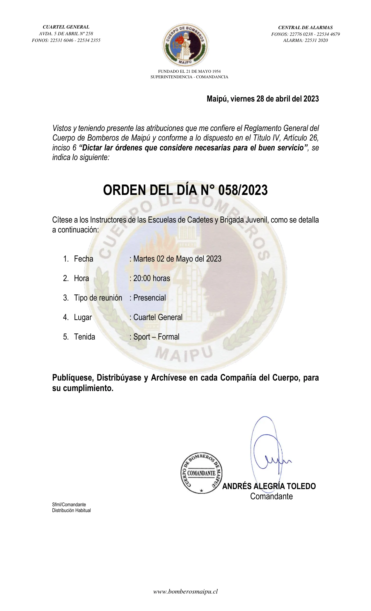 Página 1 de Orden del Día N° 58/2023