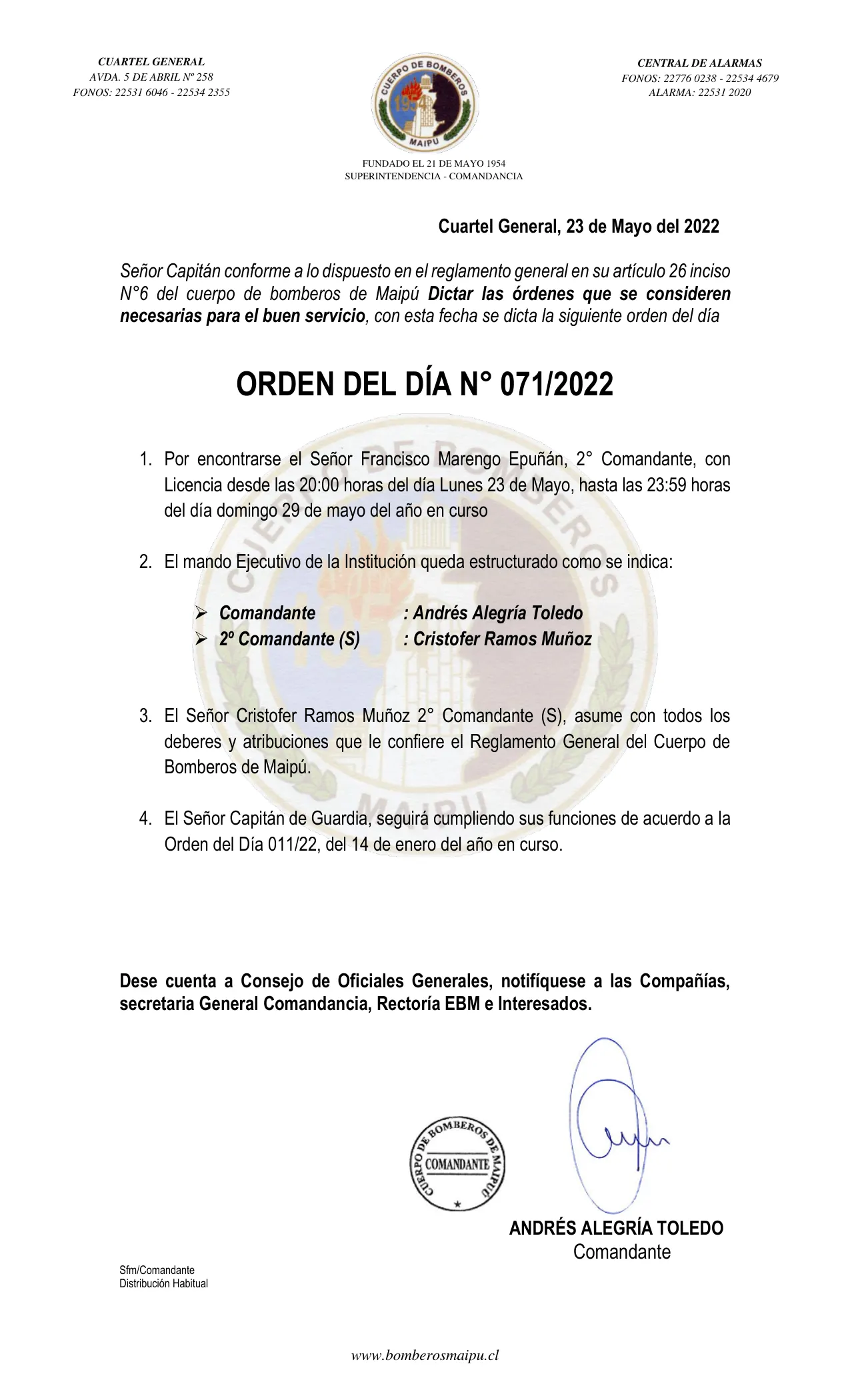 Página 1 de Orden del Día N° 71/2022
