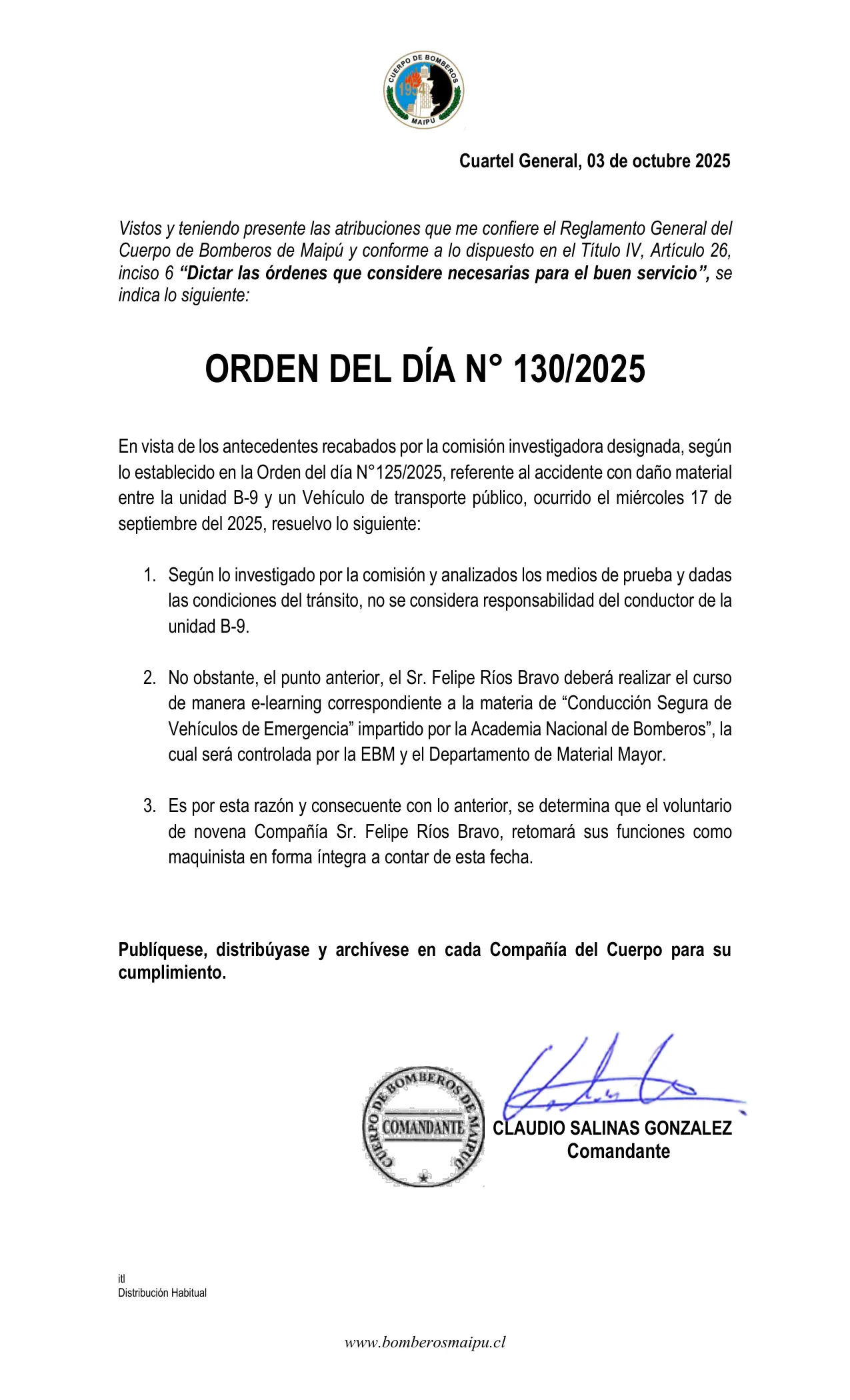 Orden del Día N° 130/2025