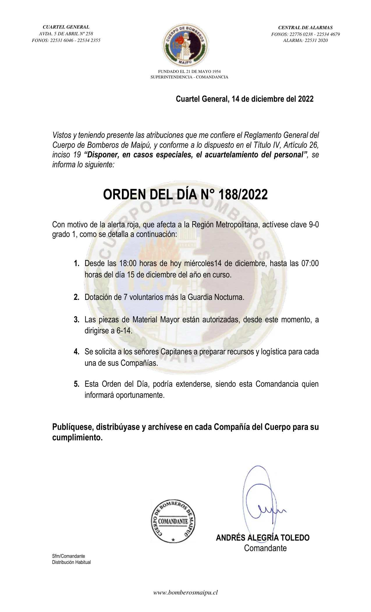 Página 1 de Orden del Día N° 188/2022