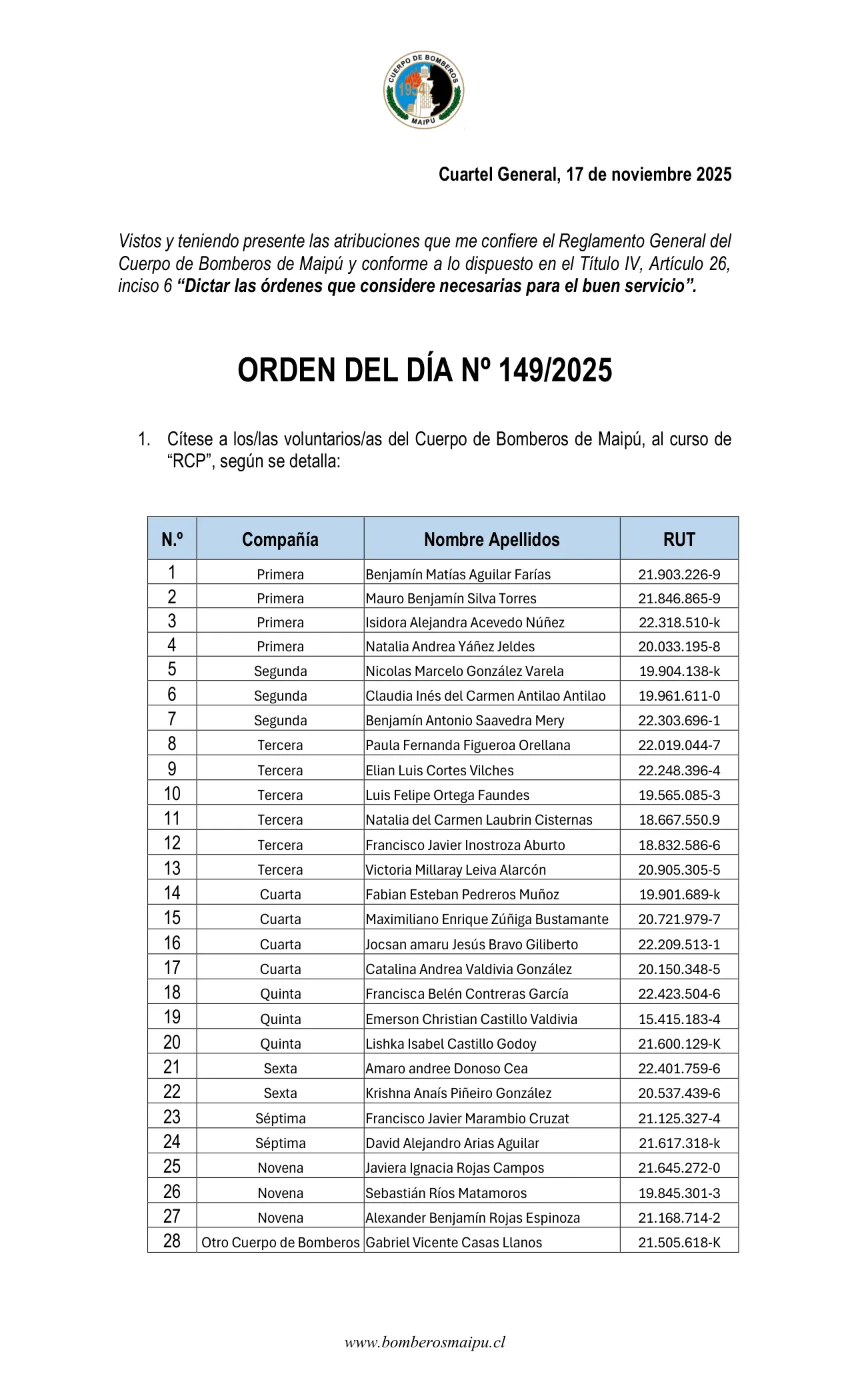 Orden del Día N° 149/2025