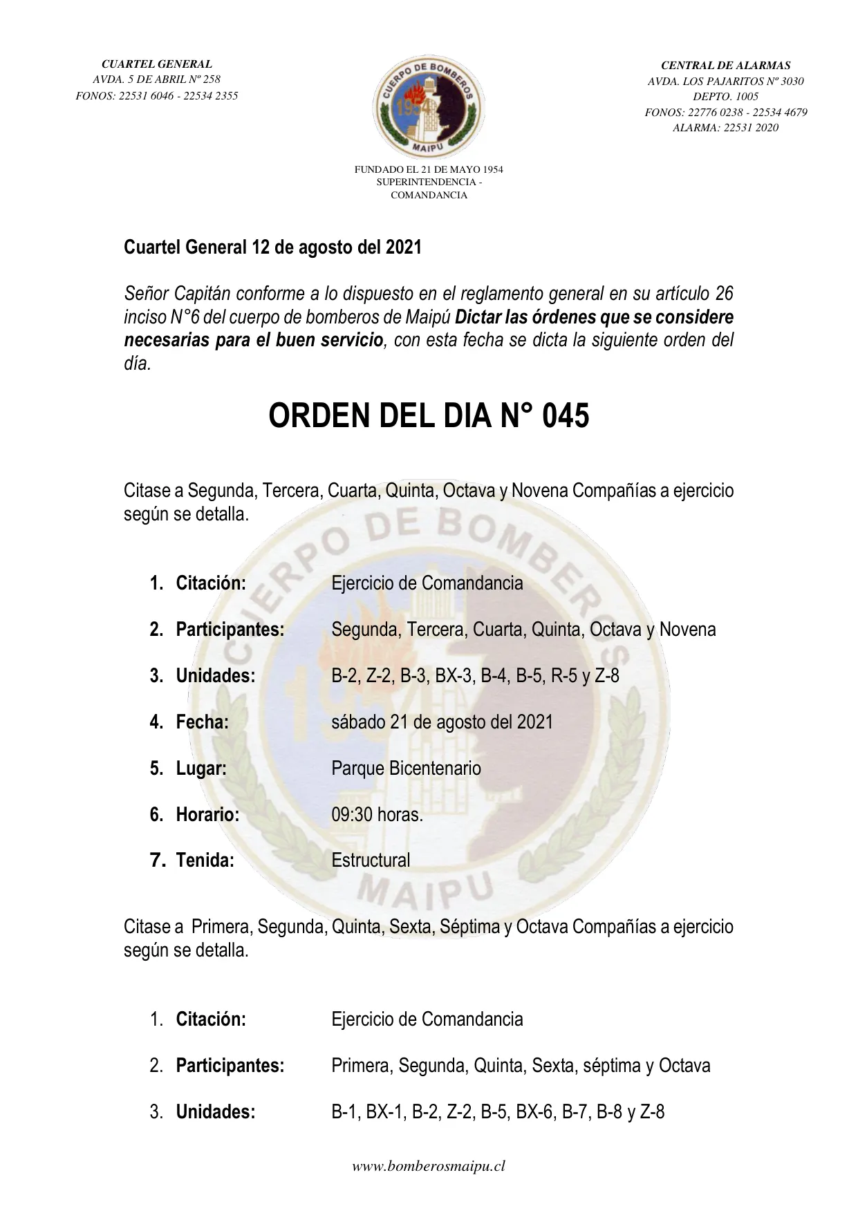 Página 1 de Orden del Día N° 45/2021