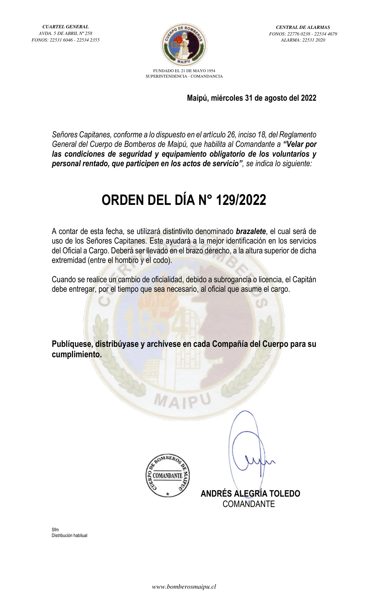 Página 1 de Orden del Día N° 129/2022