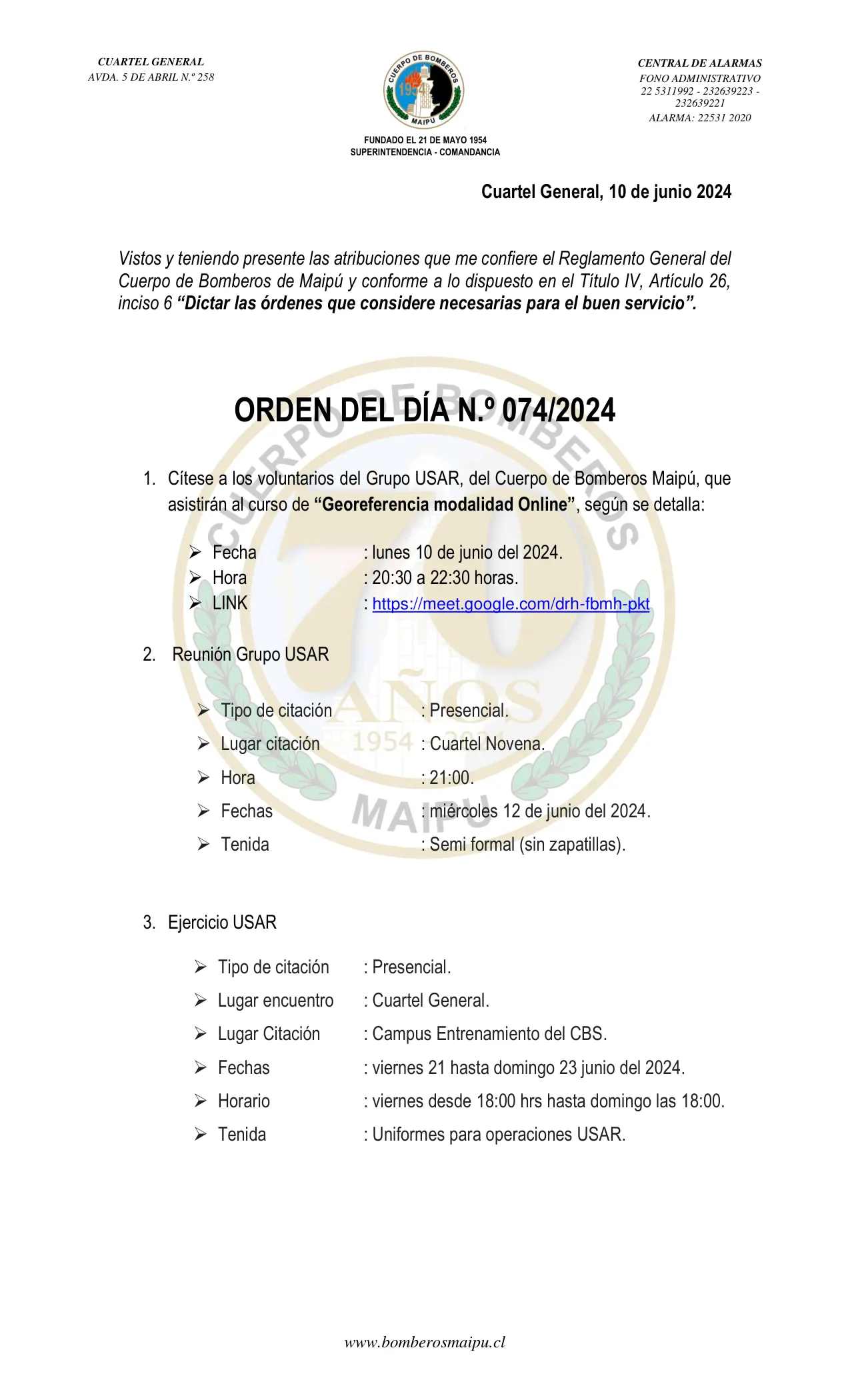 Página 1 de Orden del Día N° 74/2024