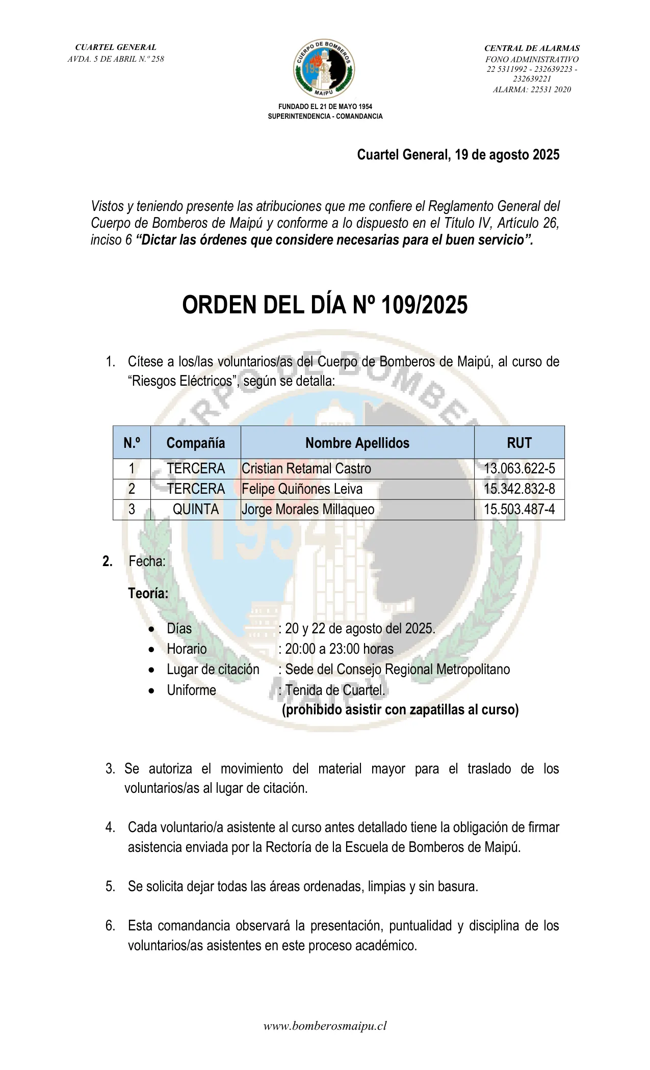 Orden del Día N° 109/2025