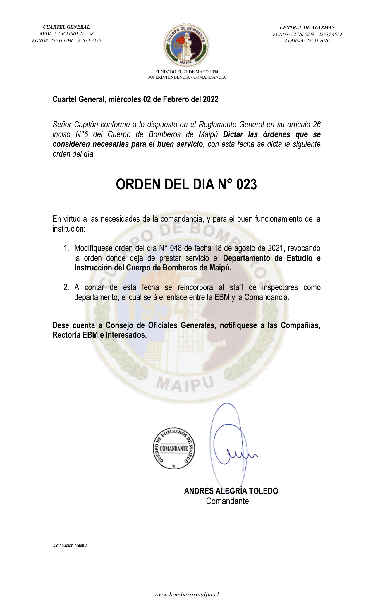 Página 1 de Orden del Día N° 23/2022