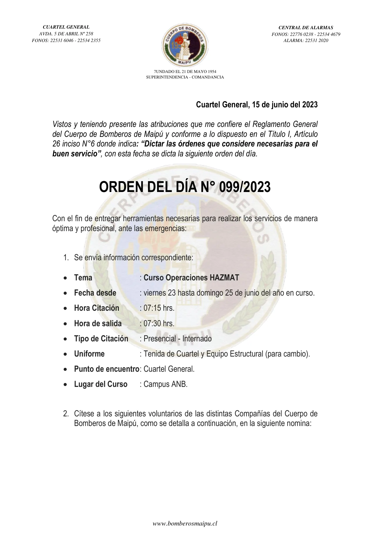 Página 1 de Orden del Día N° 99/2023