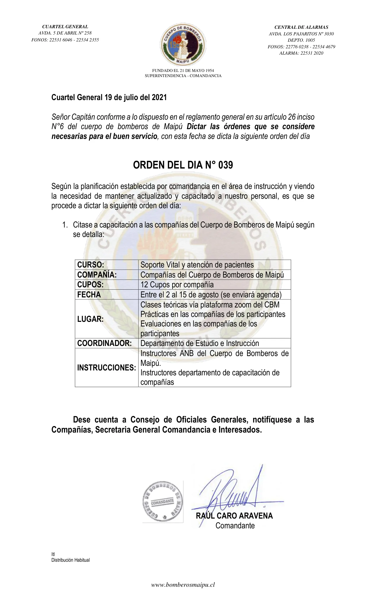 Página 1 de Orden del Día N° 43/2021