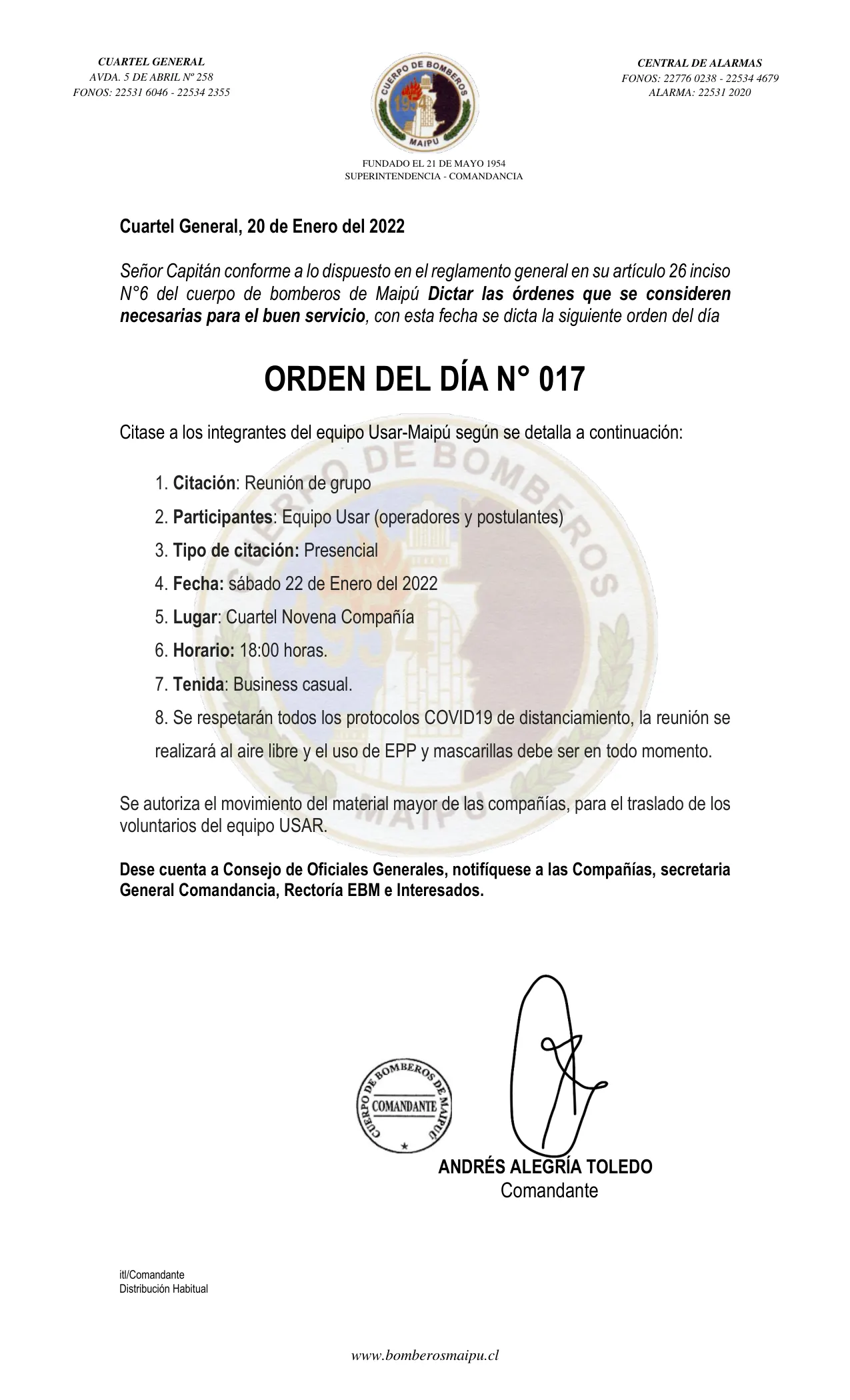 Página 1 de Orden del Día N° 17/2022