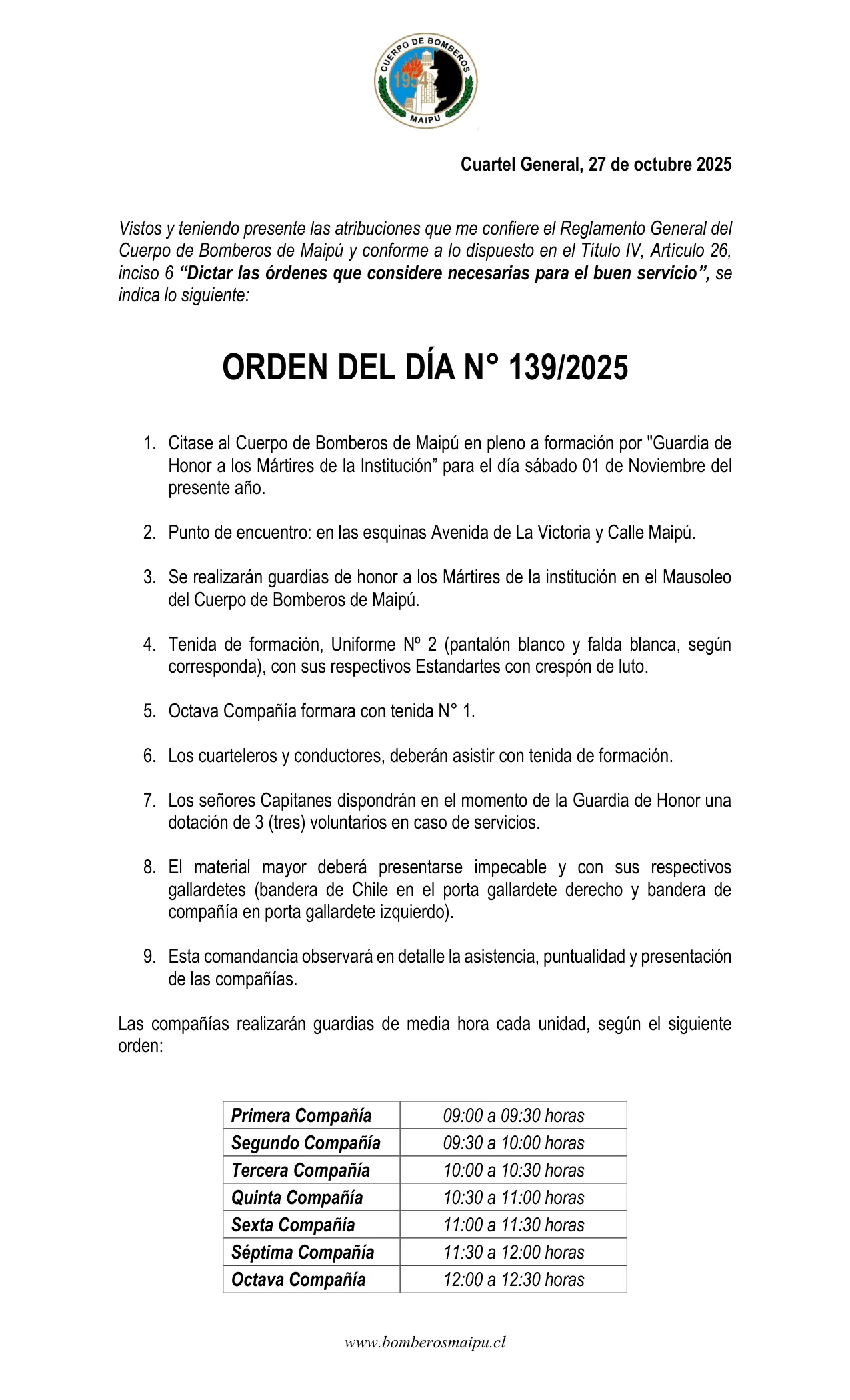 Orden del Día N° 139/2025