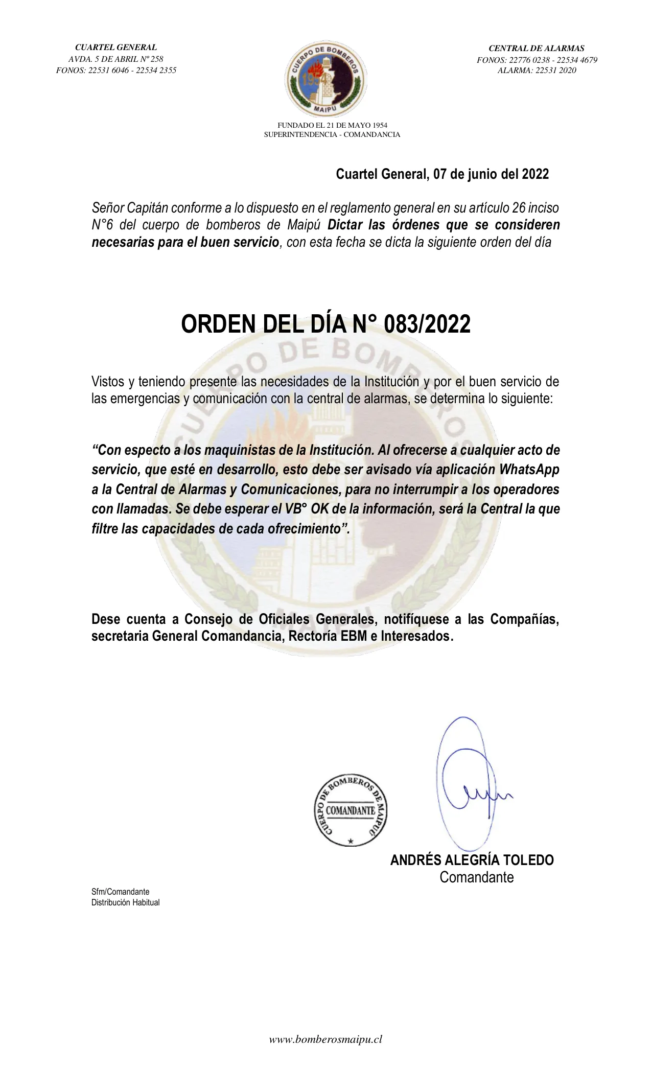 Página 1 de Orden del Día N° 83/2022