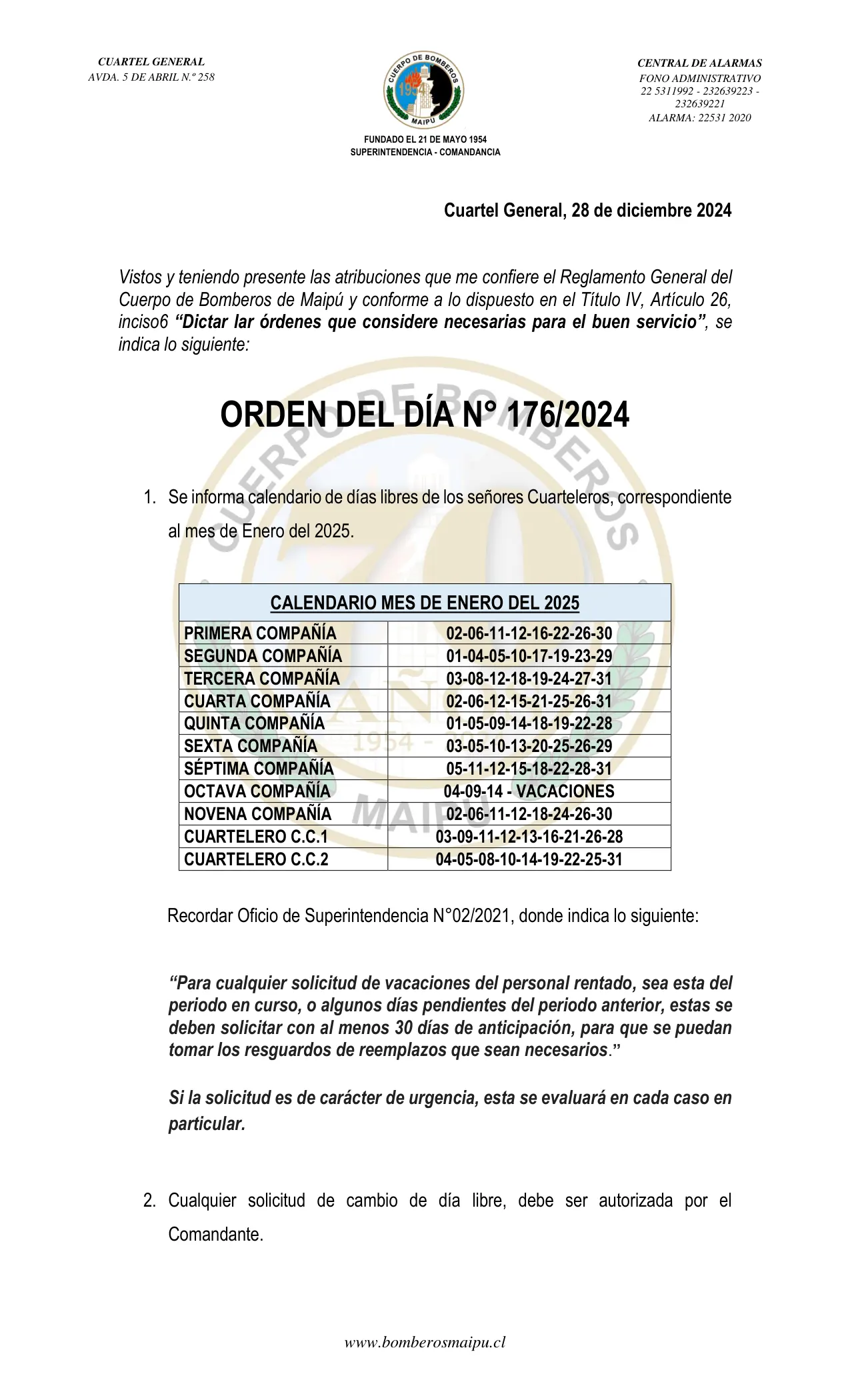 Orden del Día N° 176/2024