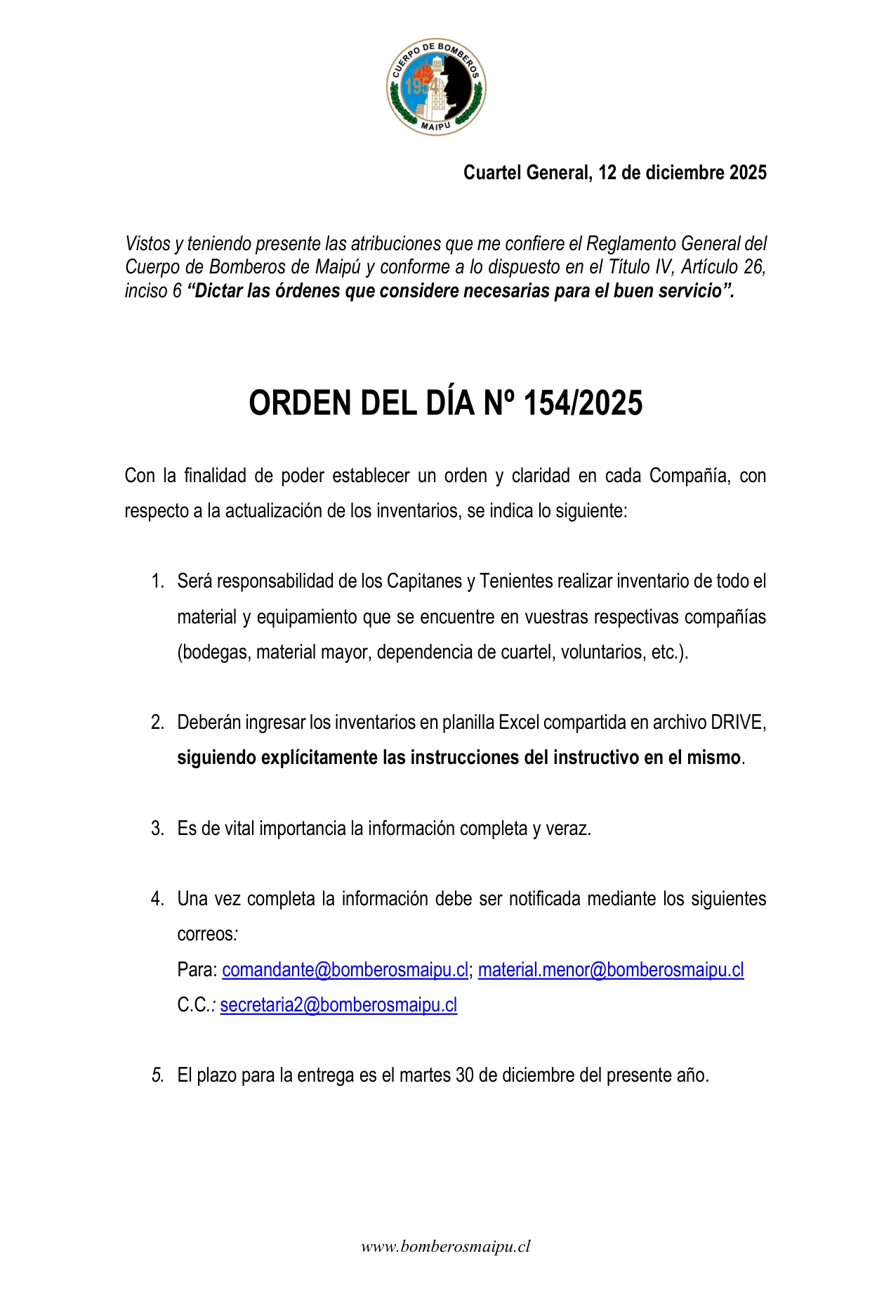 Página 1 de Orden del Día N° 154/2025