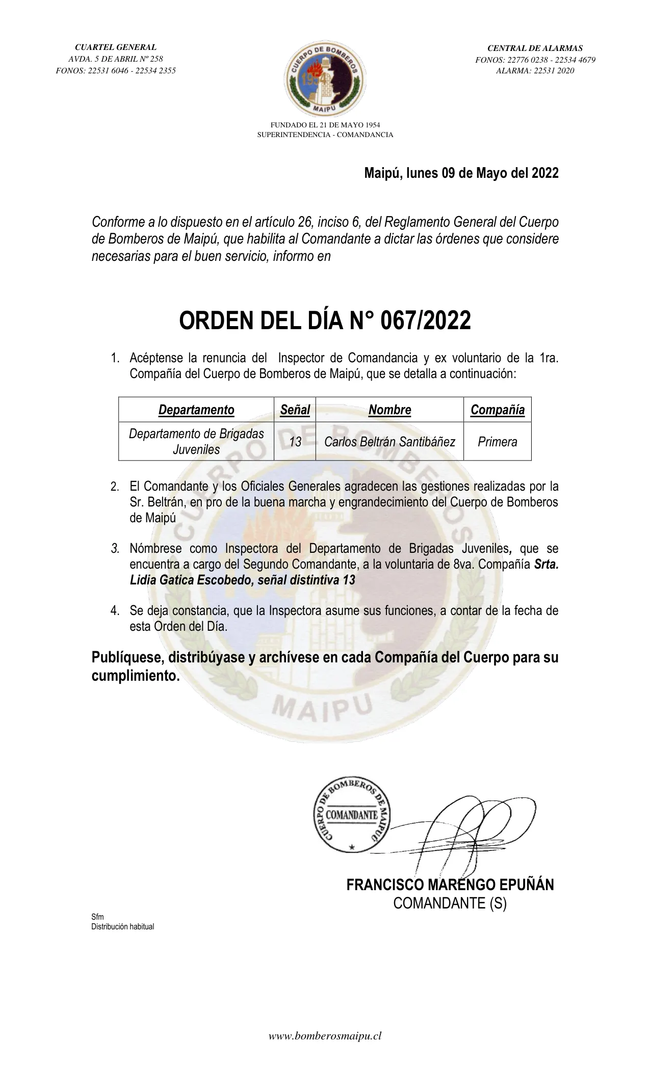 Página 1 de Orden del Día N° 65/2022