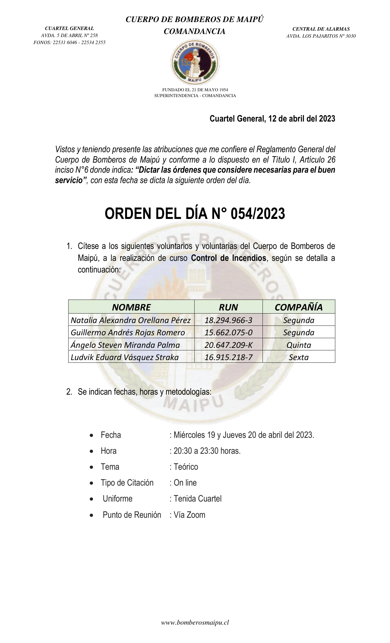 Página 1 de Orden del Día N° 54/2023