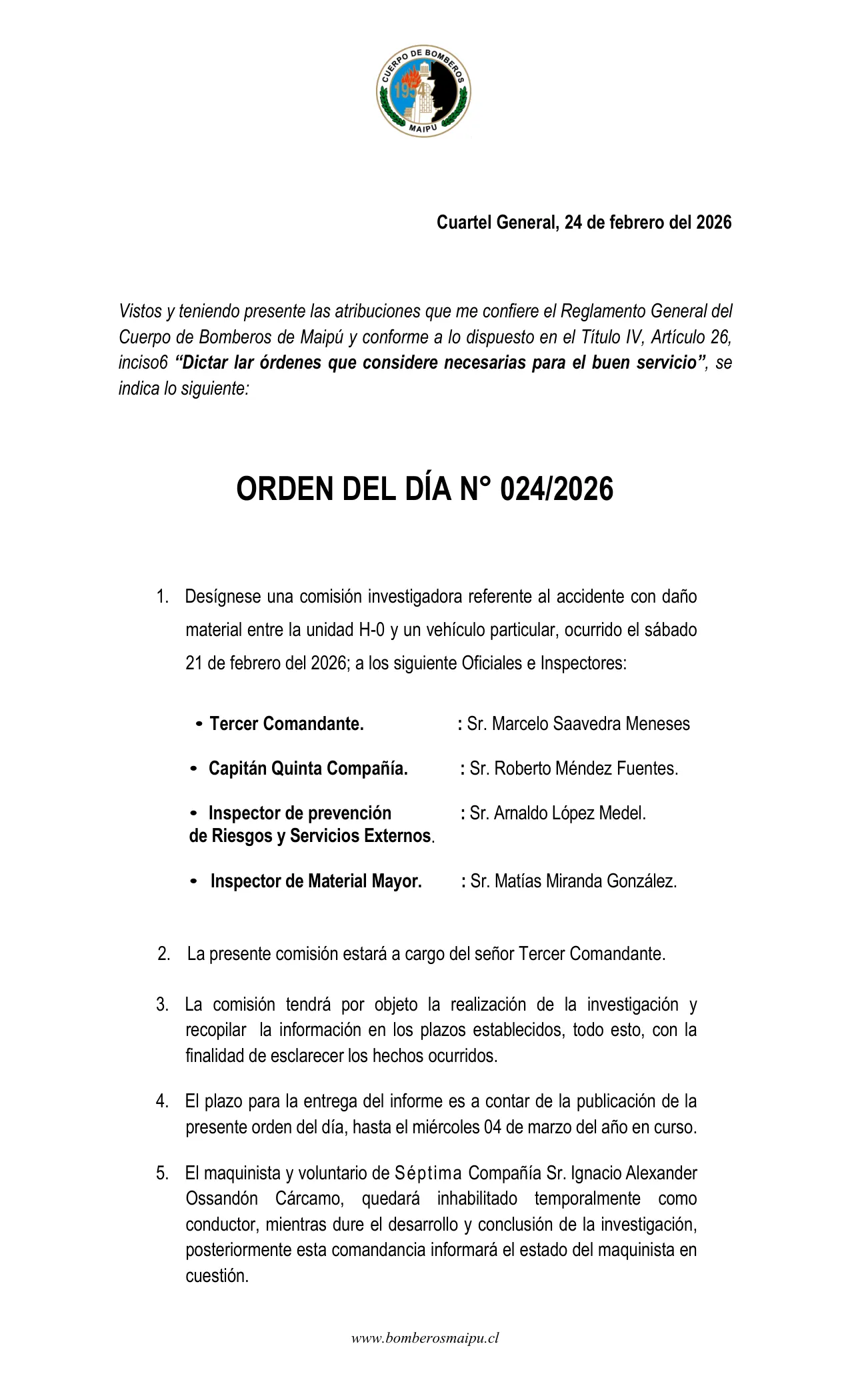 Página 1 de Orden del Día N° 24/2026