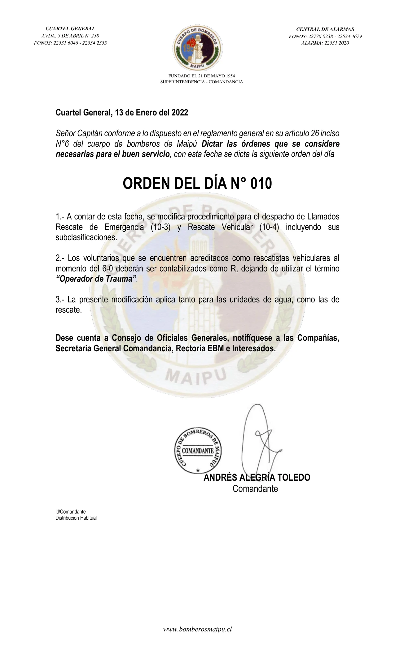 Página 1 de Orden del Día N° 10/2022