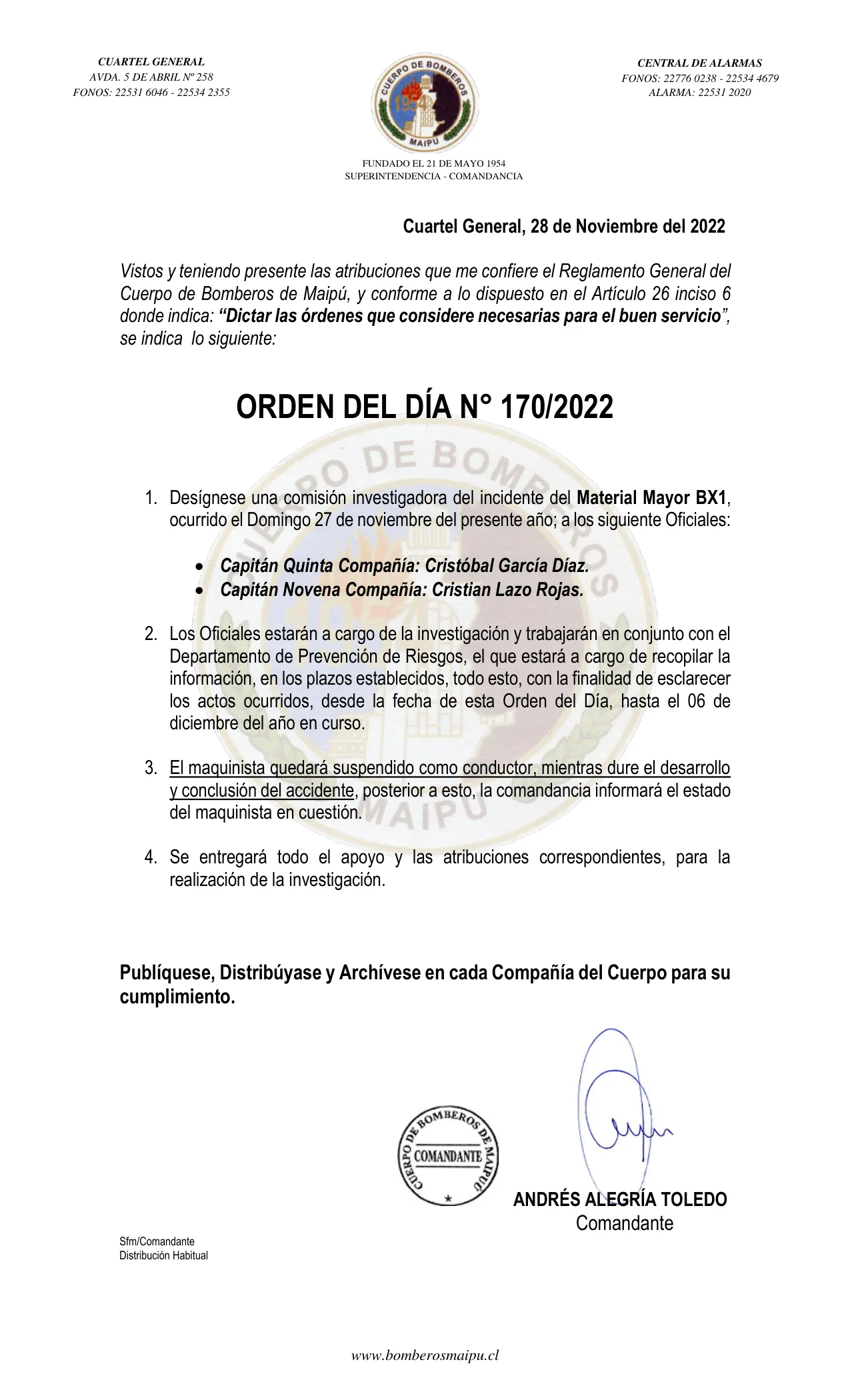 Página 1 de Orden del Día N° 170/2022