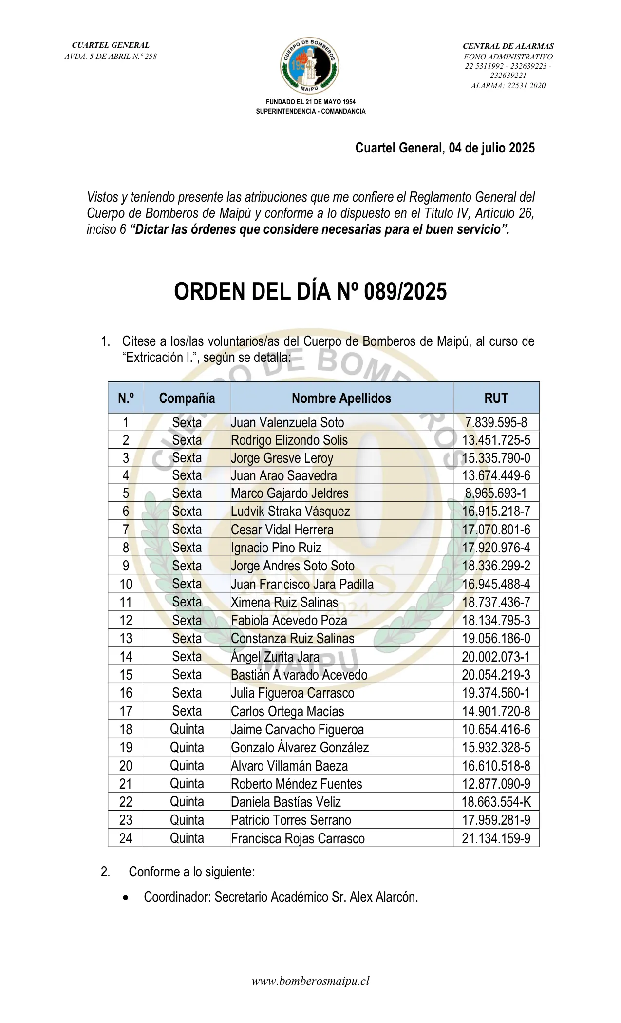 Orden del Día N° 89/2025