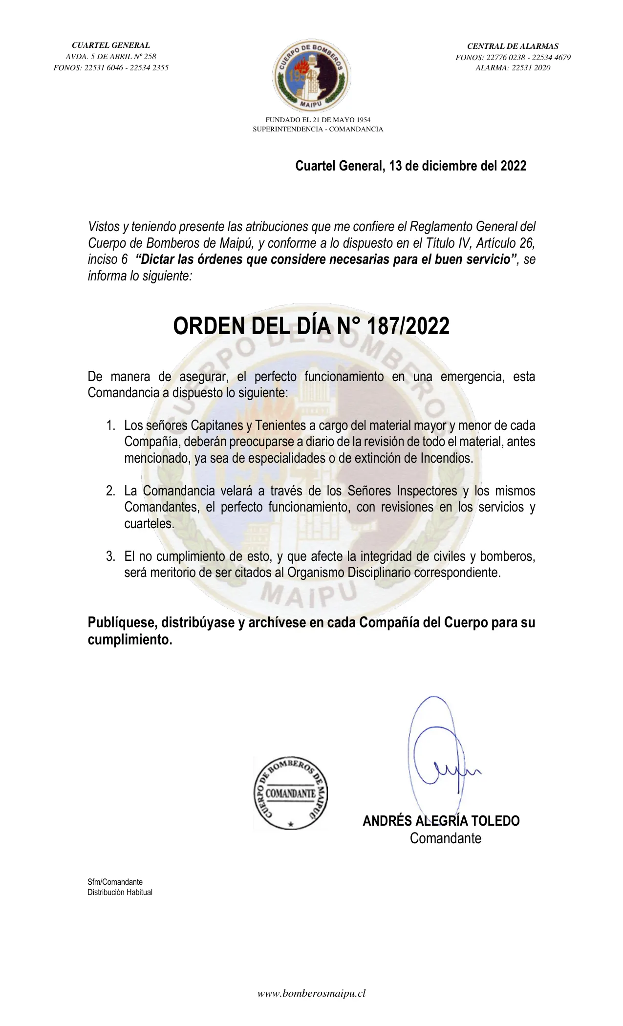 Página 1 de Orden del Día N° 187/2022