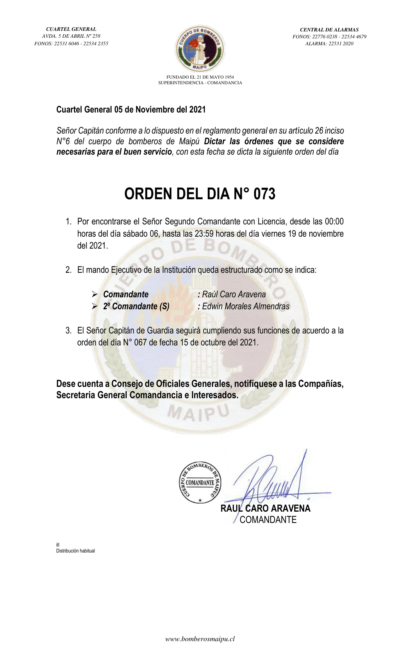Página 1 de Orden del Día N° 73/2021