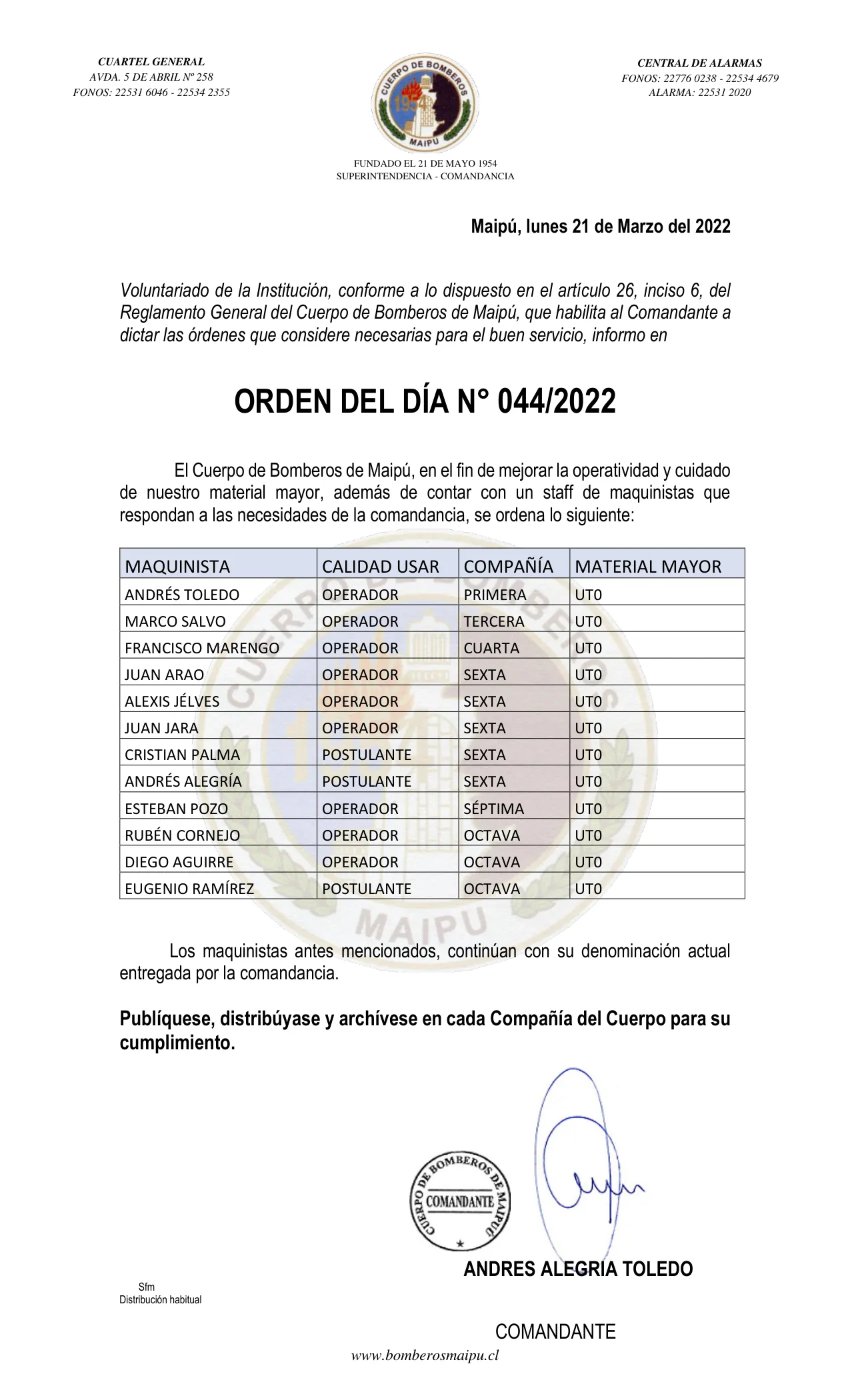Página 1 de Orden del Día N° 44/2022