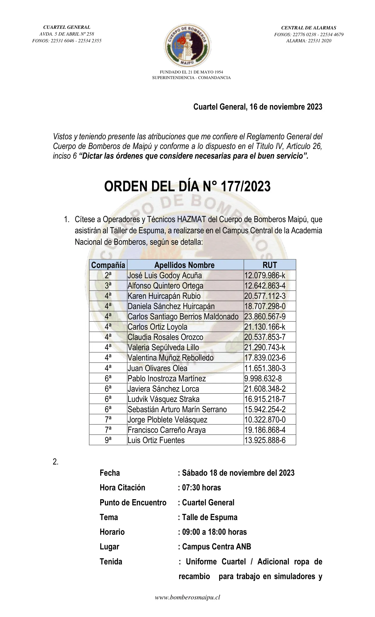 Página 1 de Orden del Día N° 177/2023