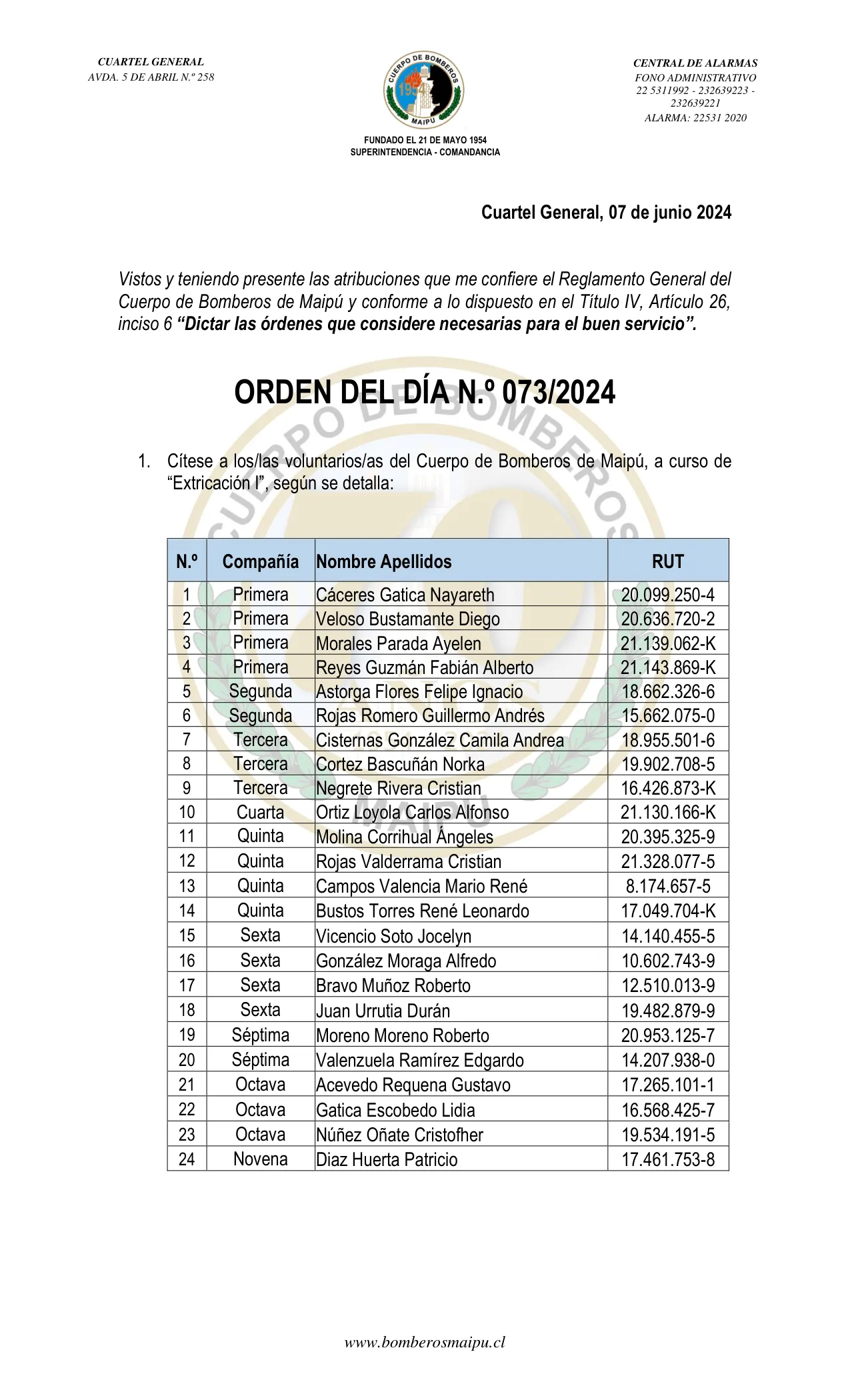 Página 1 de Orden del Día N° 73/2024