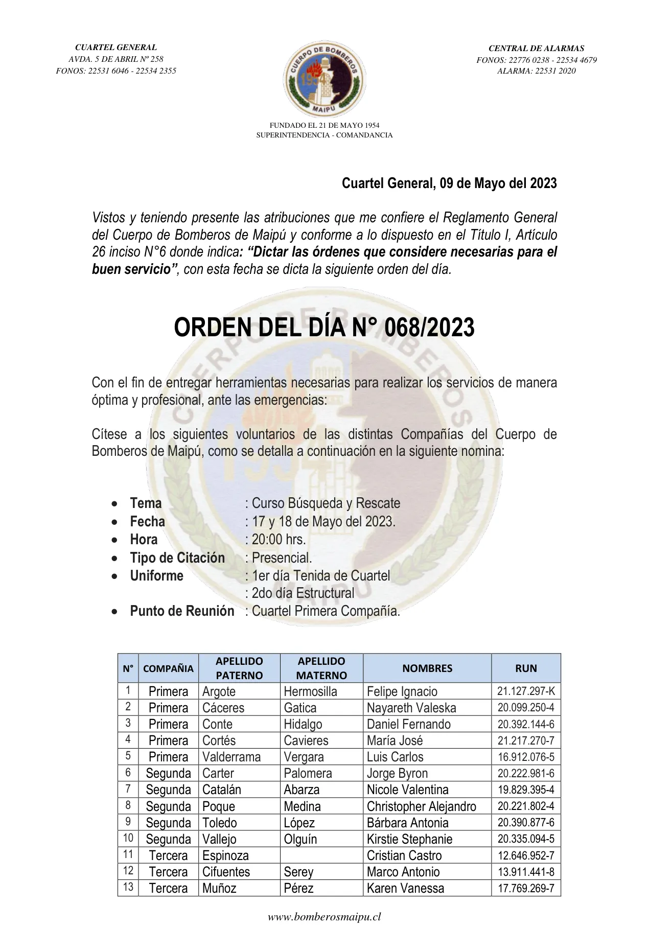 Página 1 de Orden del Día N° 68/2023