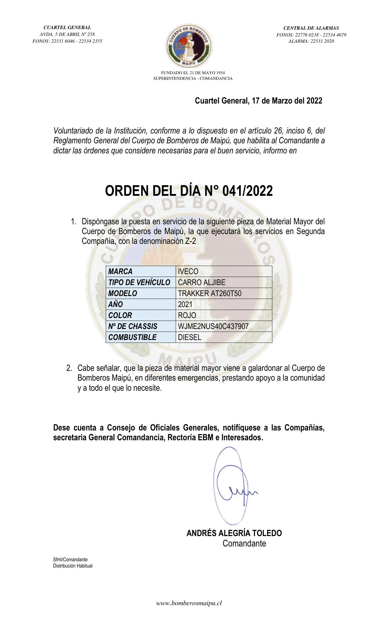 Página 1 de Orden del Día N° 41/2022