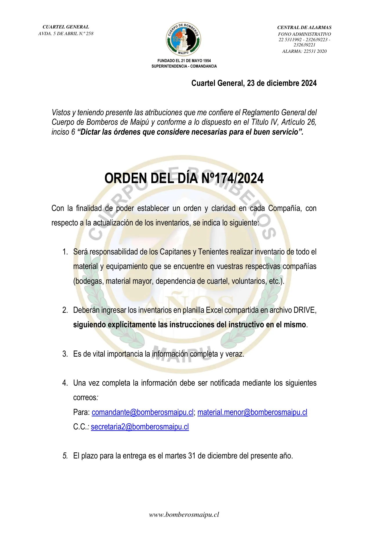 Orden del Día N° 174/2024