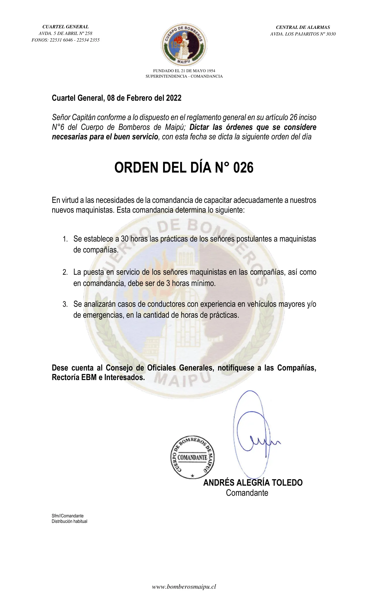 Página 1 de Orden del Día N° 26/2022