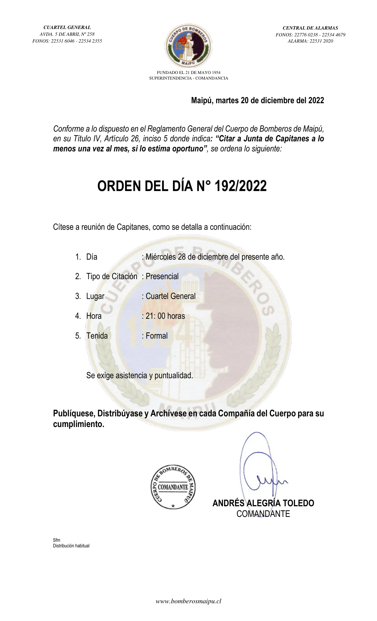Página 1 de Orden del Día N° 192/2022